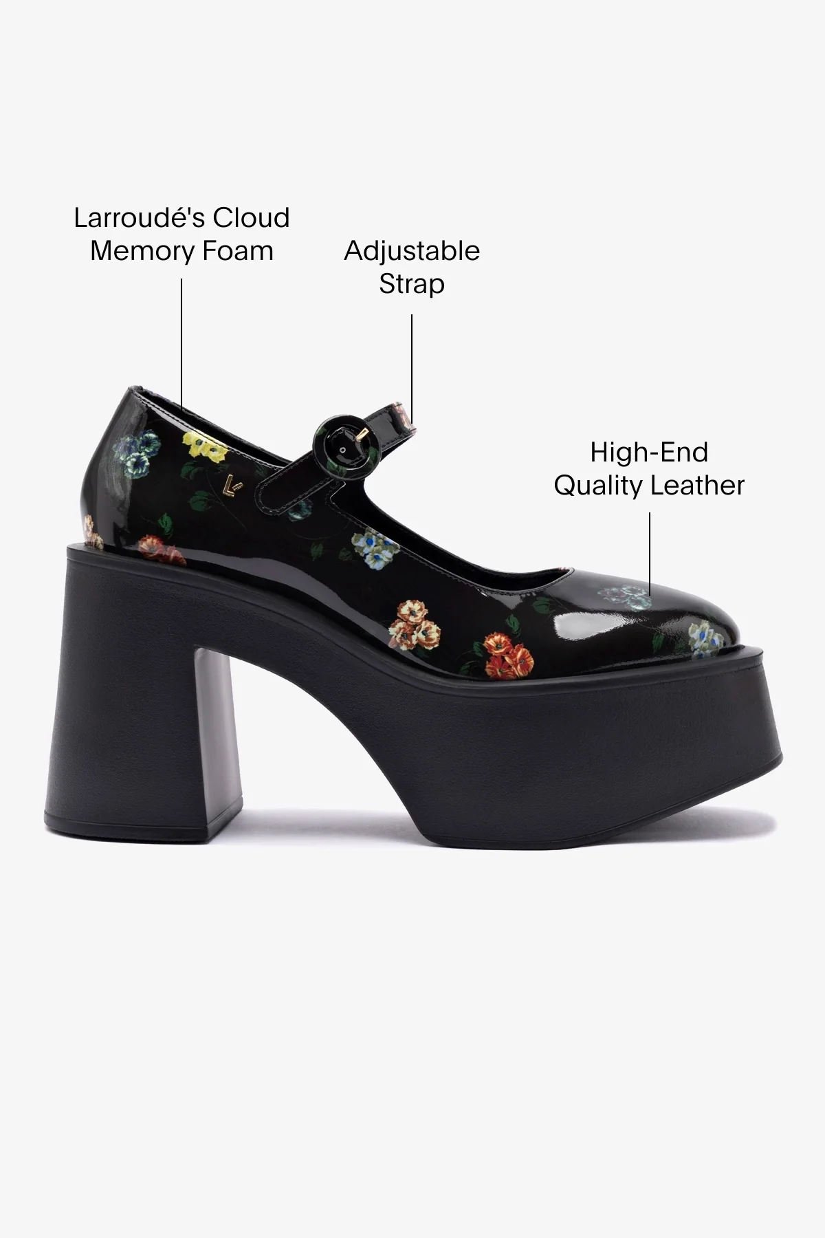 Larroudé x Libertine: Scarpin Plataforma Olivia Couro Verniz Estampado Preto - Image 5