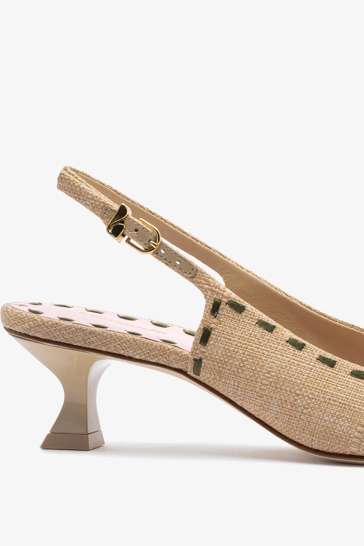 Slingback Jenny Ráfia Bege e Couro Rosa e Verde - Image 4