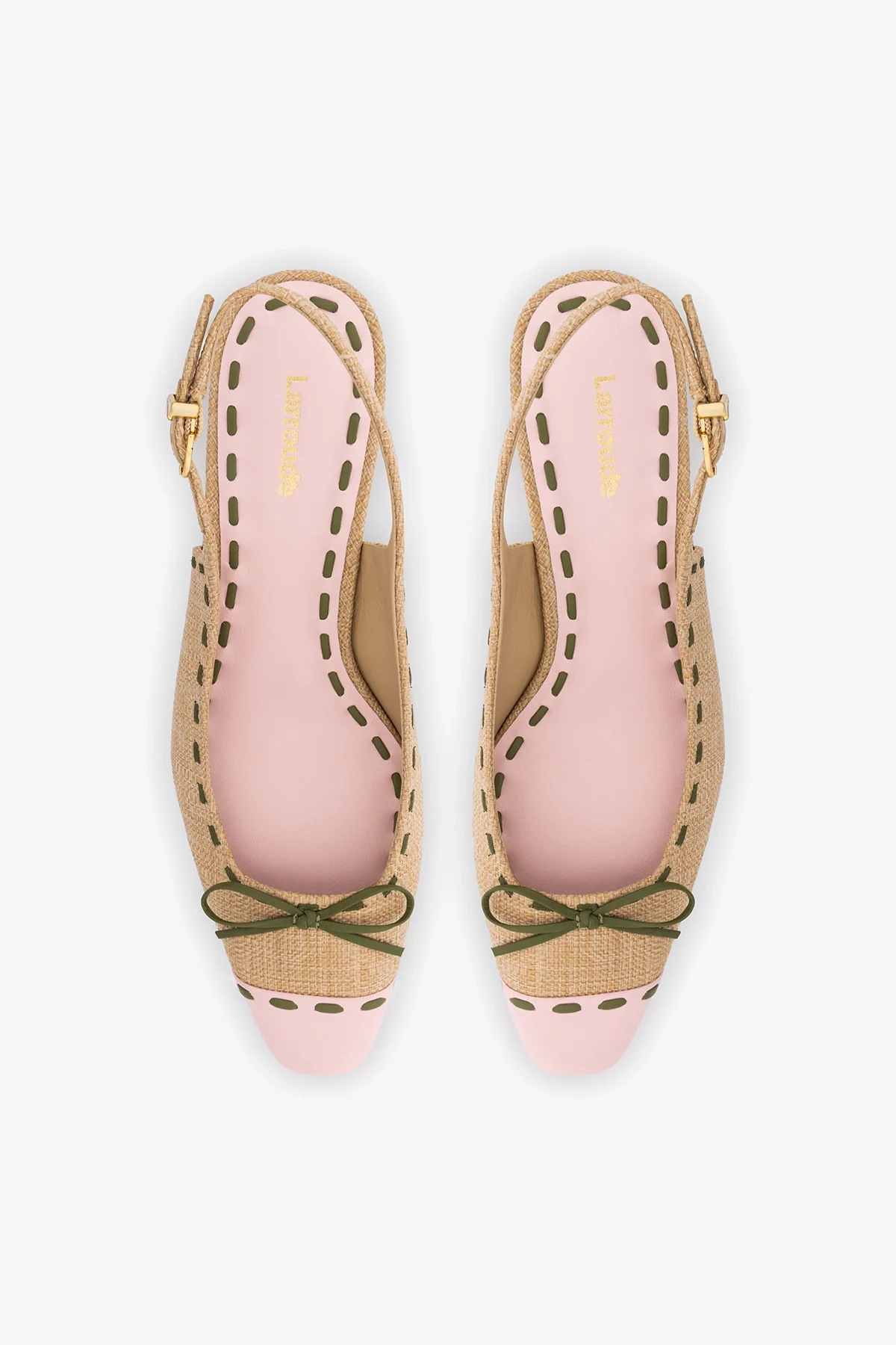Slingback Jenny Ráfia Bege e Couro Rosa e Verde - Image 6