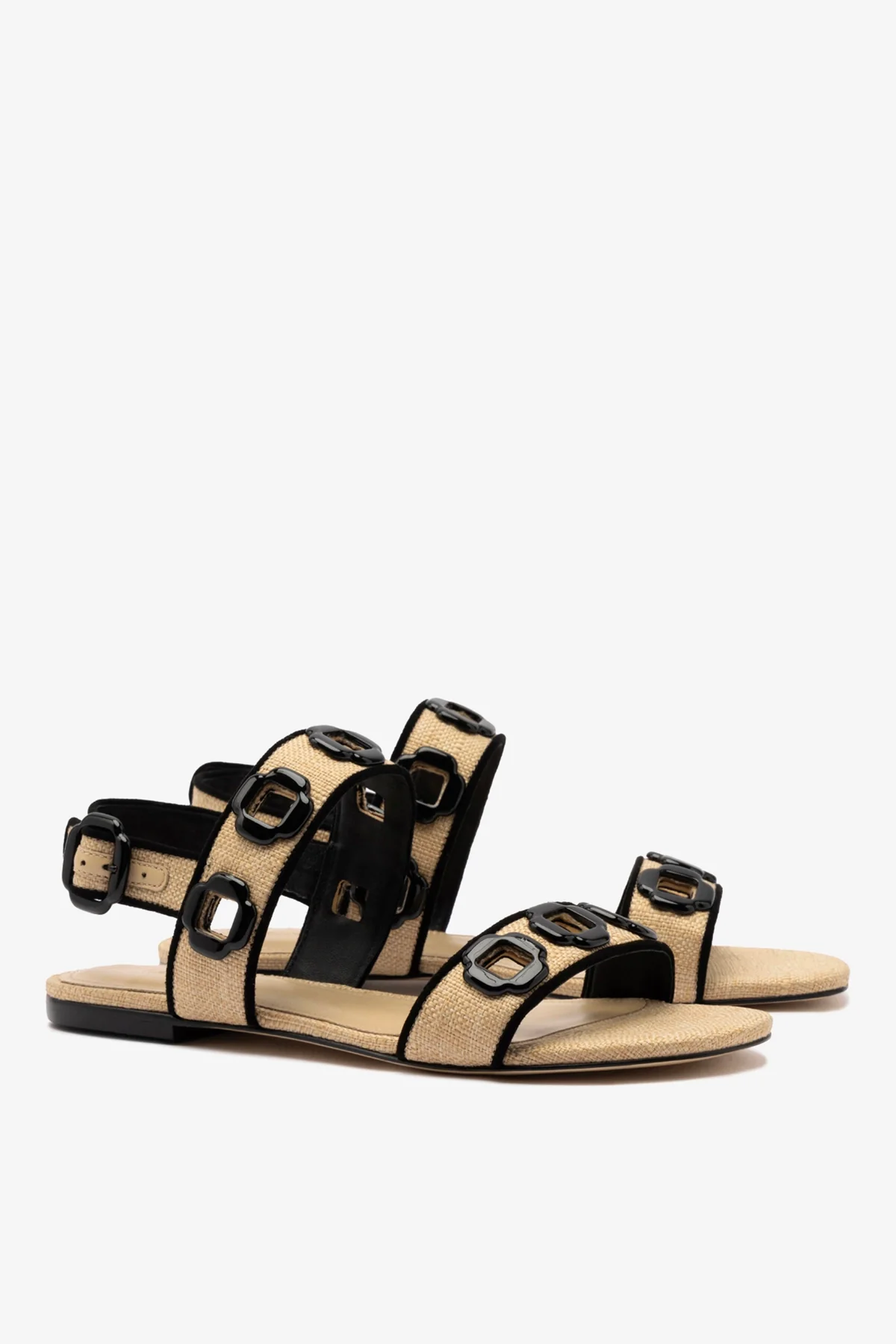 Sandália Flat Milan Ráfia Bege e Camurça Preto - Image 3