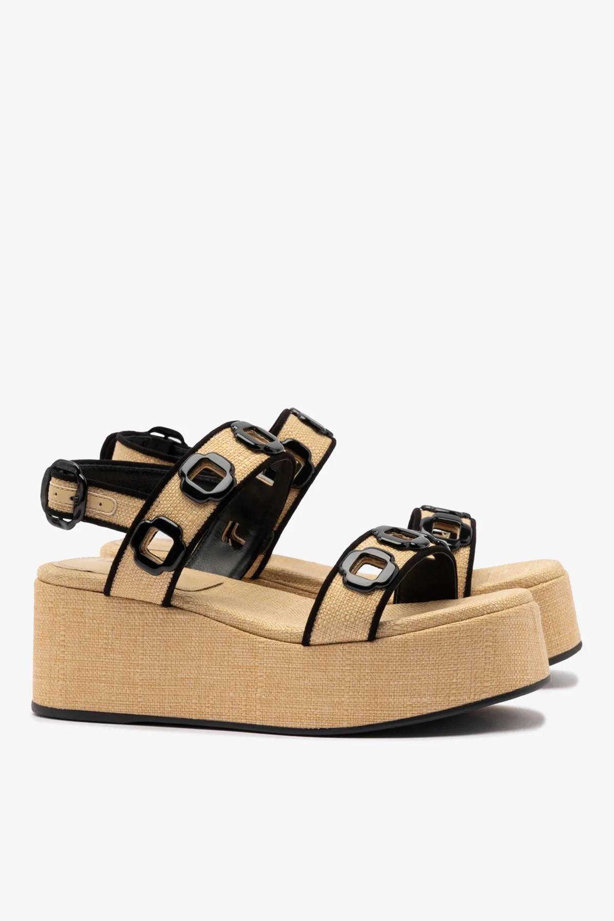Flatform Milan Ráfia Bege e Camurça Preto - Image 3
