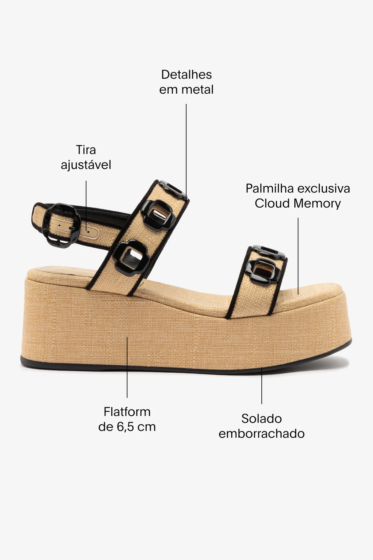 Flatform Milan Ráfia Bege e Camurça Preto - Image 5