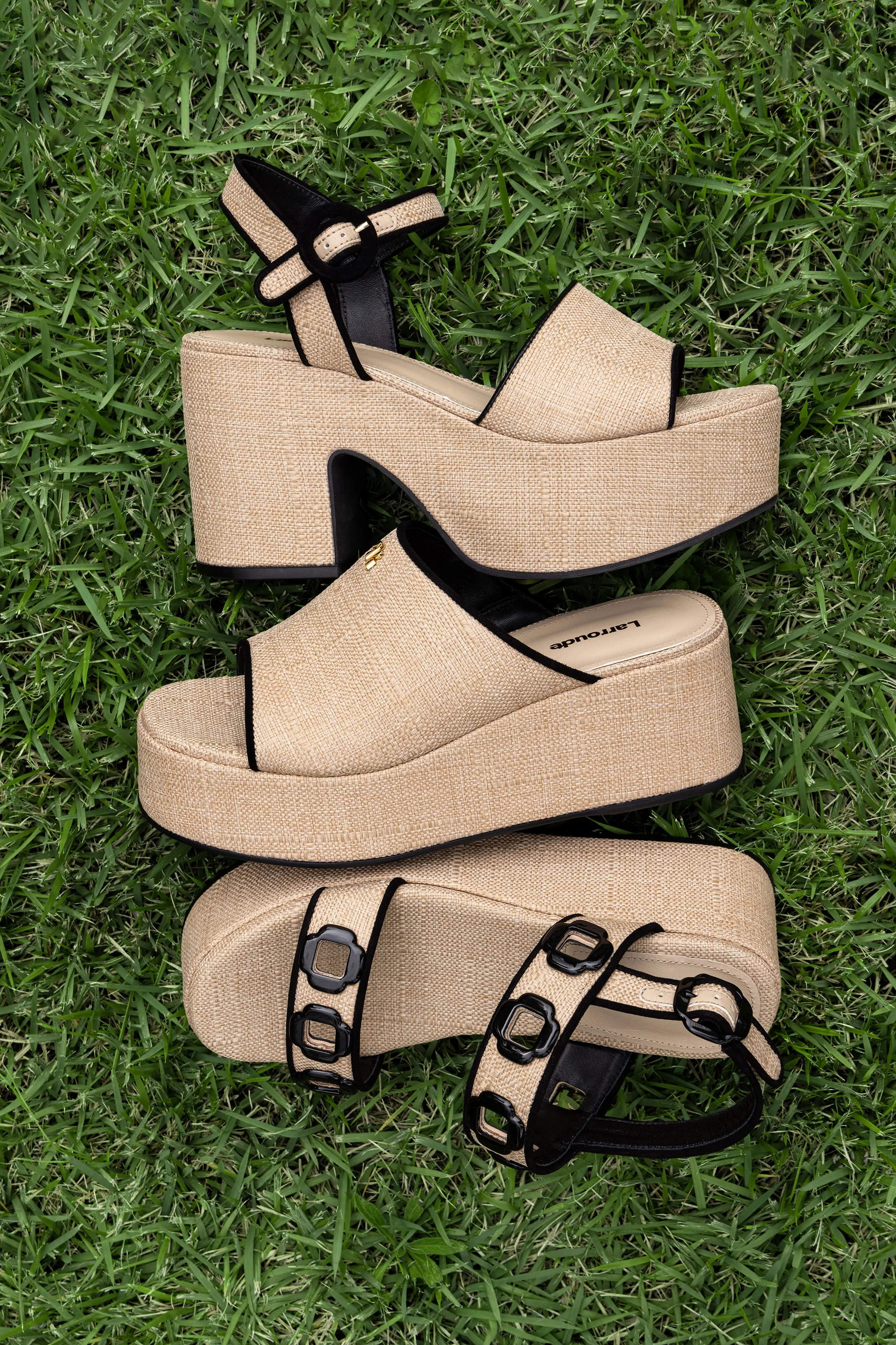 Flatform Milan Ráfia Bege e Camurça Preto - Image 6