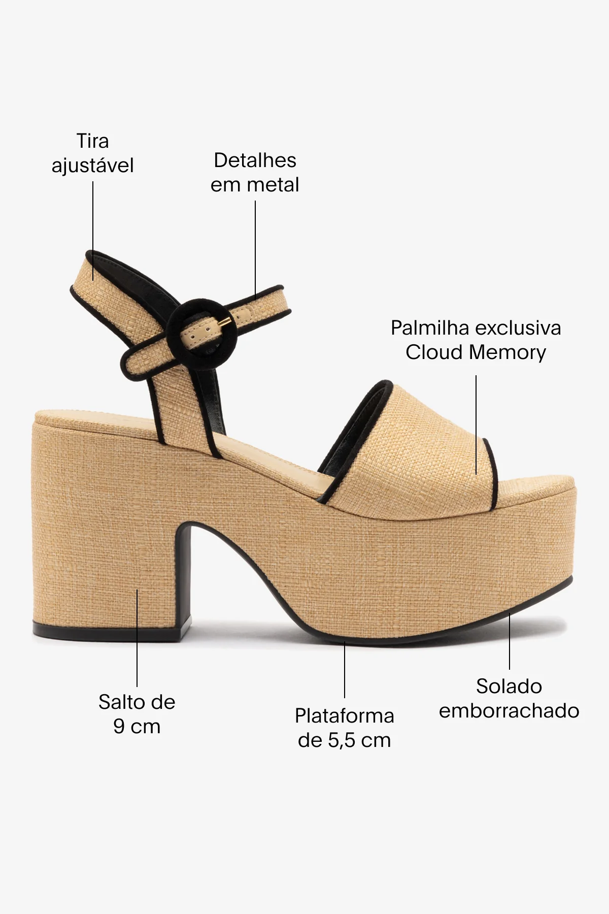 Sandália Plataforma Miso Ráfia Bege e Camurça Preto - Image 5