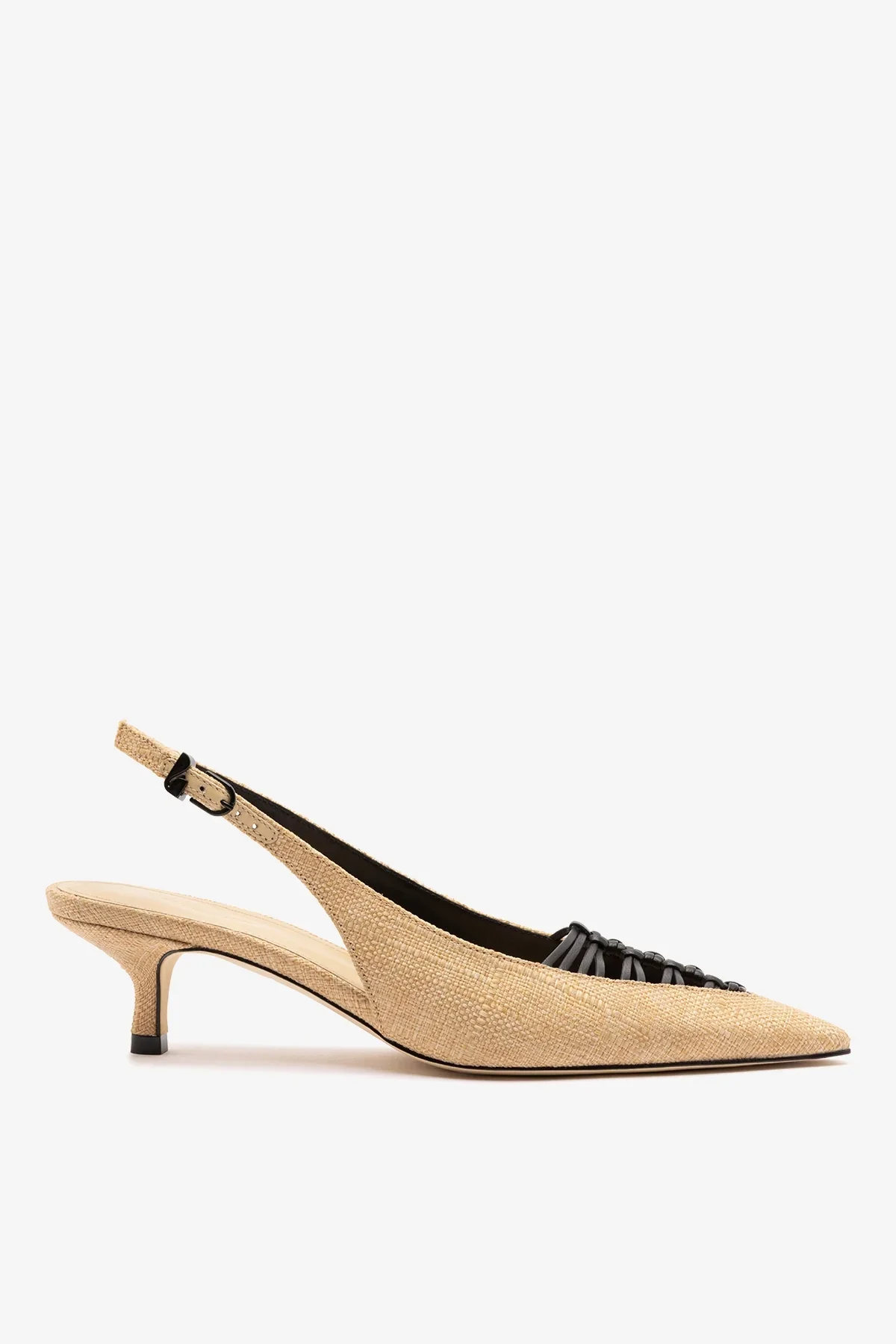 Slingback Nara Ráfia Bege e Couro Preto
