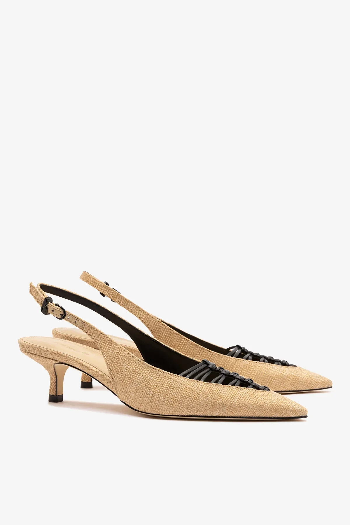 Slingback Nara Ráfia Bege e Couro Preto - Image 3