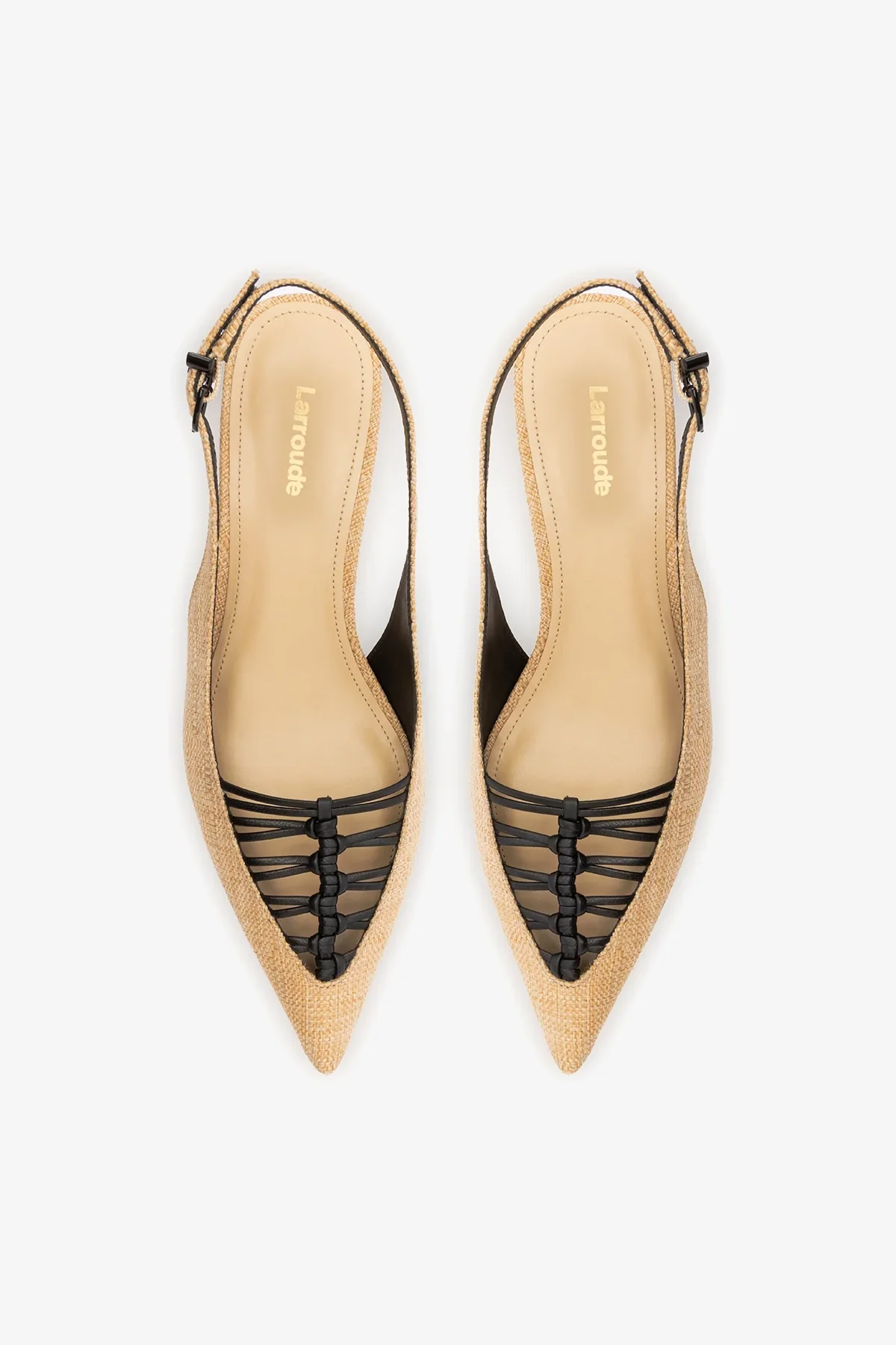 Slingback Nara Ráfia Bege e Couro Preto - Image 6