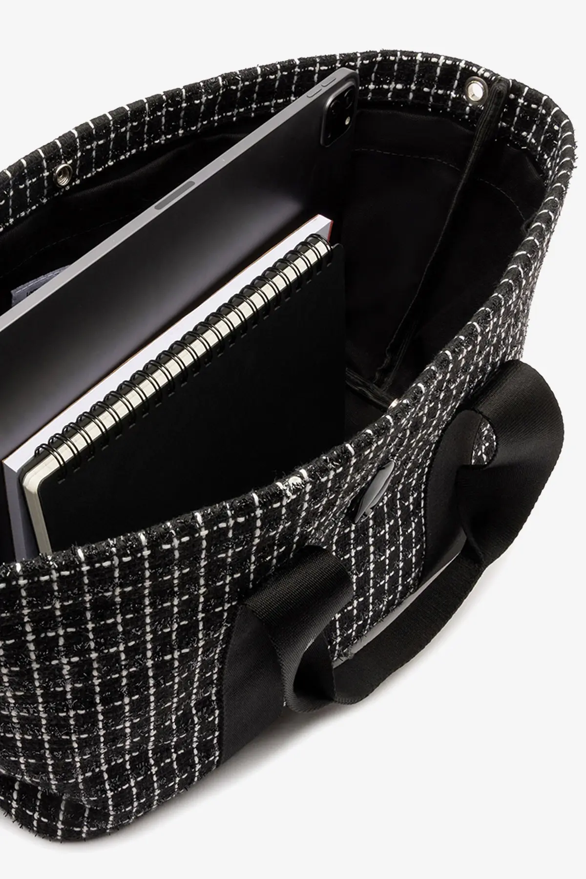 Bolsa Tote Bag Americana Tweed Estampado Preto e Branco - Image 5