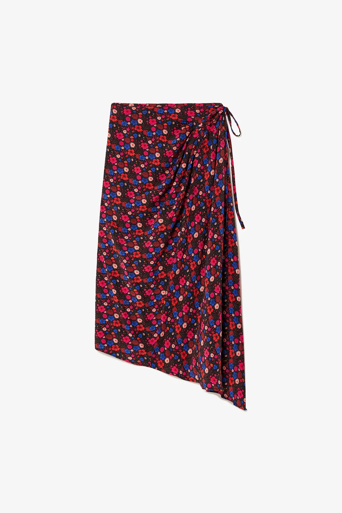 Saia Amarração Transpassada Ayesha Seda Floral Preto