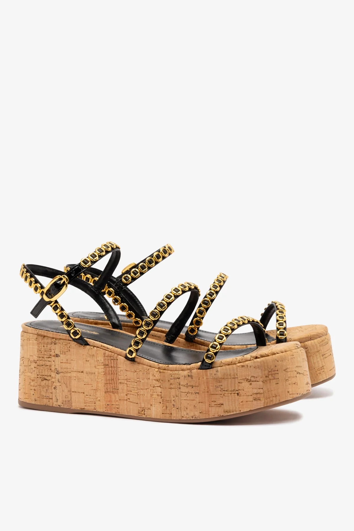 Flatform Gio Milanina Couro Verniz Preto e Cortiça - Image 3