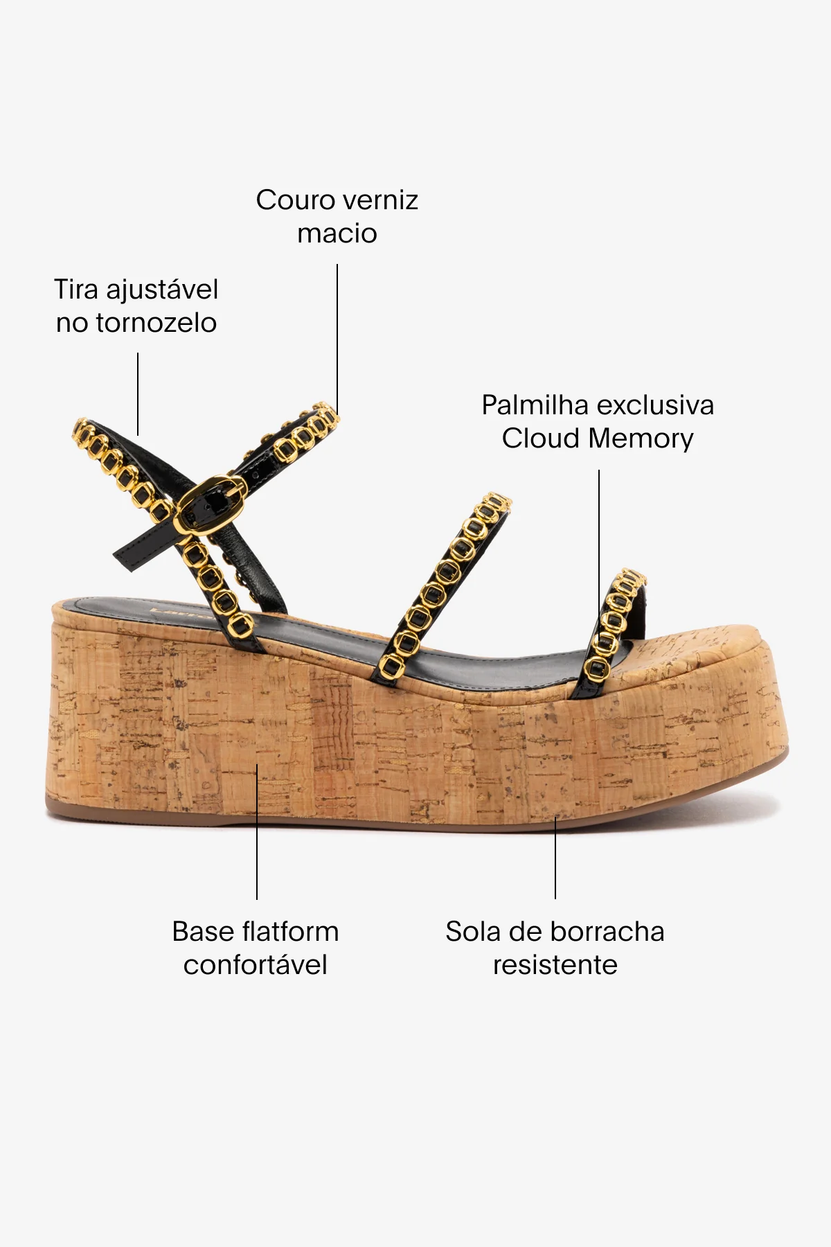 Flatform Gio Milanina Couro Verniz Preto e Cortiça - Image 5