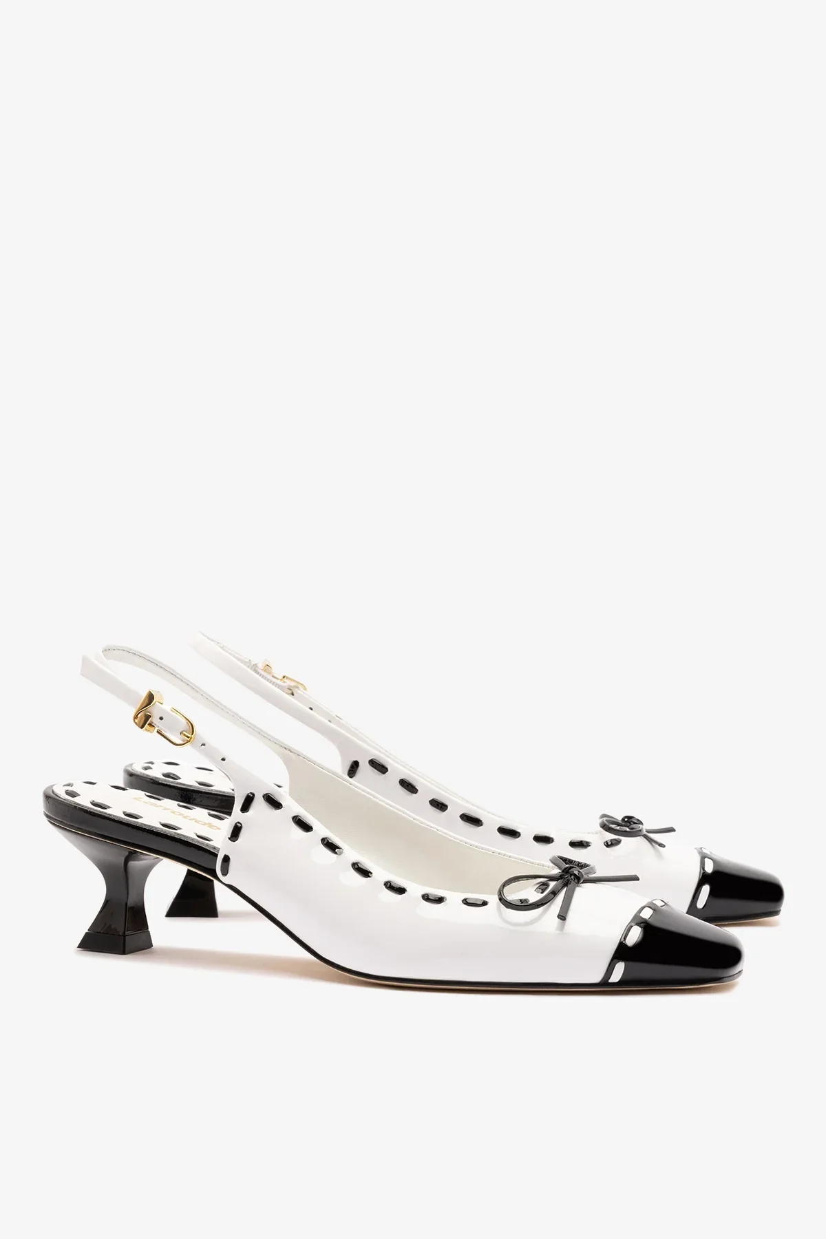 Slingback Jenny Couro Verniz Preto e Branco - Image 3