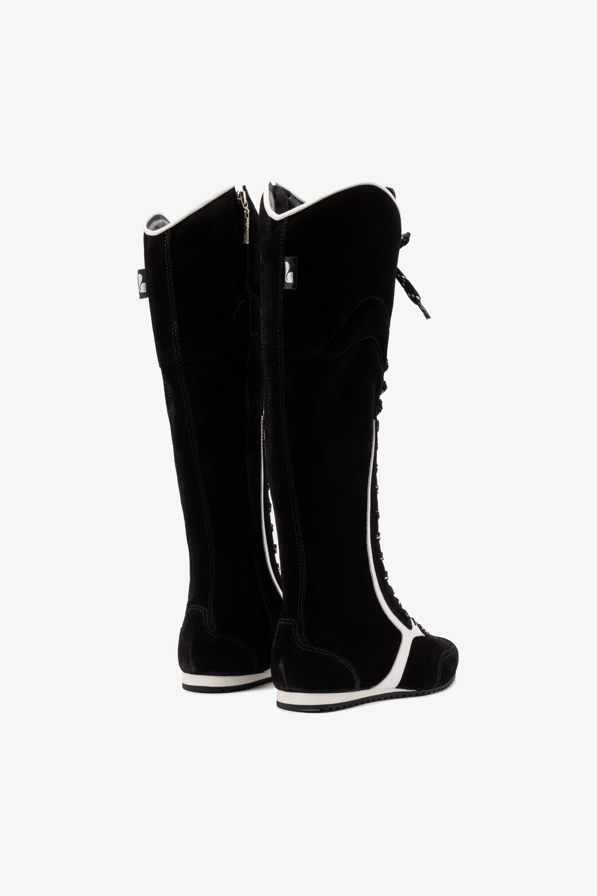 Larroudé x Jonathan Cohen Flat Hi Sneaker Boot In Black Suede and White Leather - Image 3