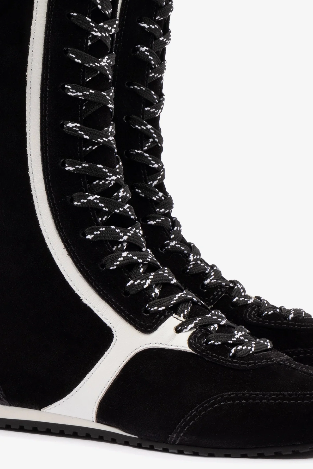 Larroudé x Jonathan Cohen Flat Hi Sneaker Boot In Black Suede and White Leather - Image 4