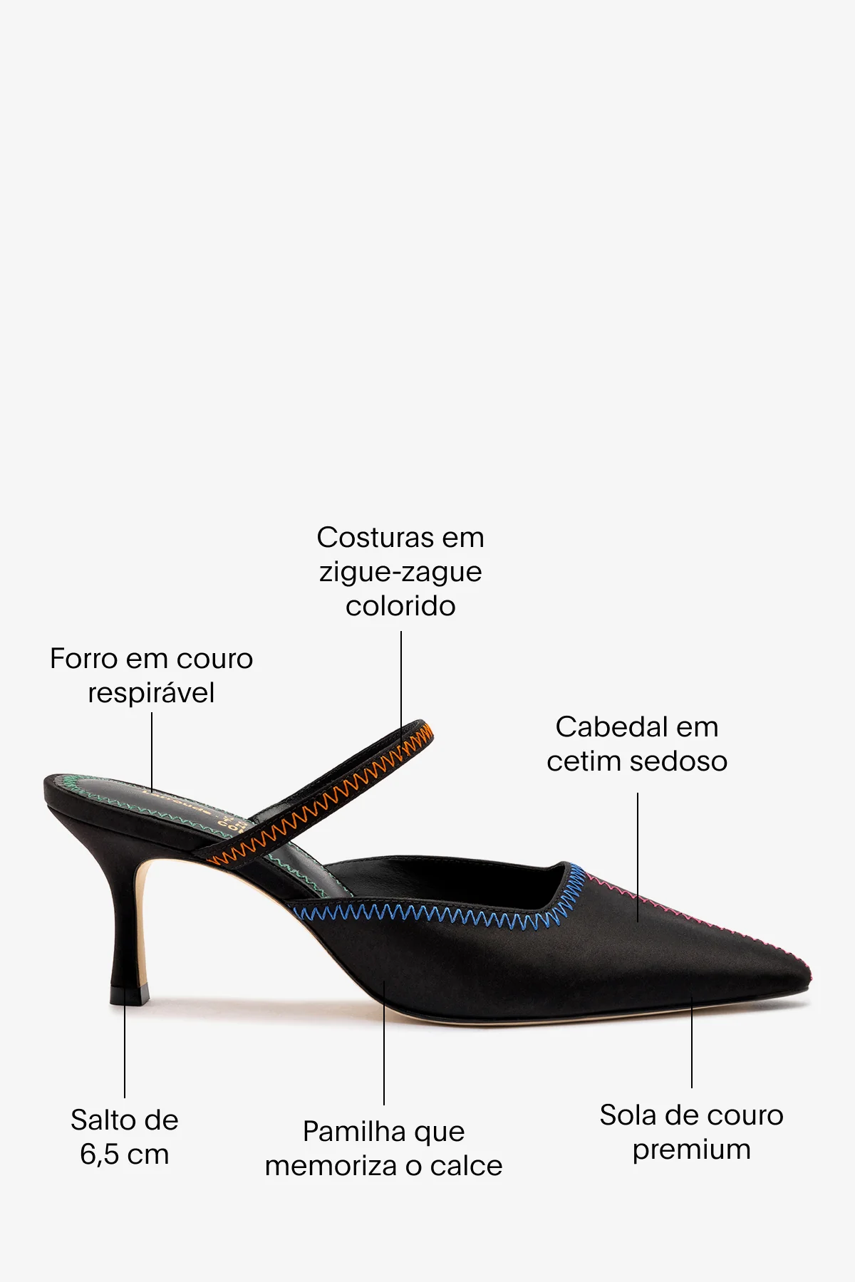 Larroudé x Jonathan Cohen: Mule Zig Zag Cetim Preto - Image 3