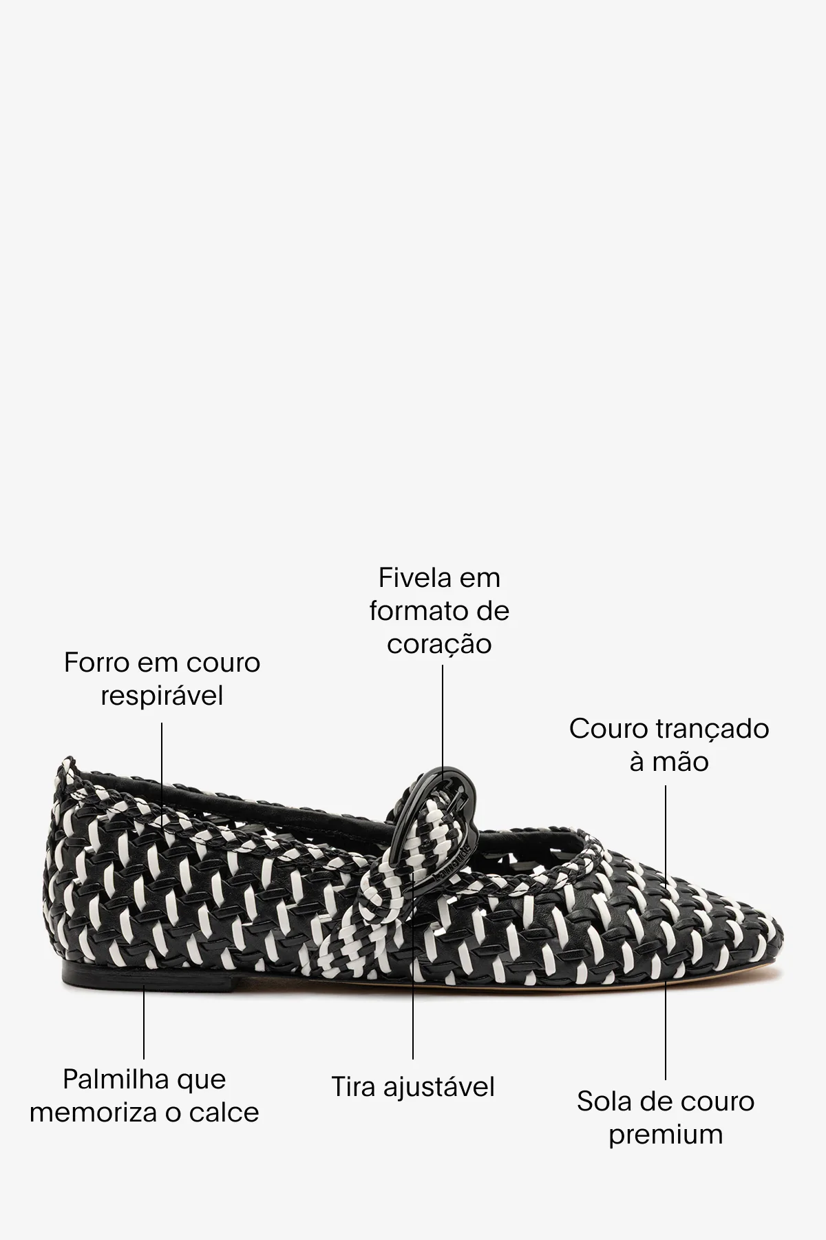 Sapatilha Verona Macramê Couro Preto e Branco - Image 5