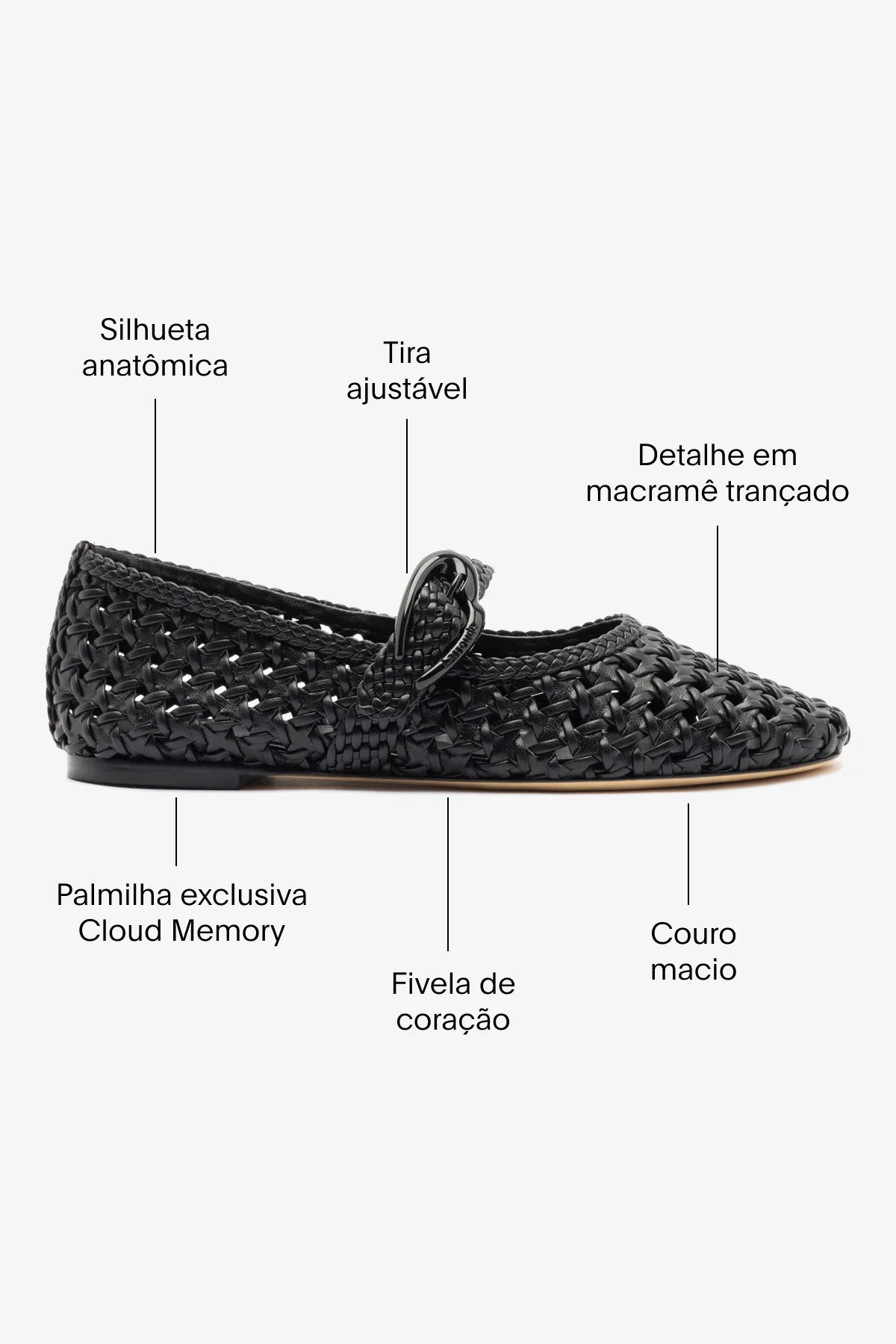 Sapatilha Verona New Macramê Couro Preto - Image 5