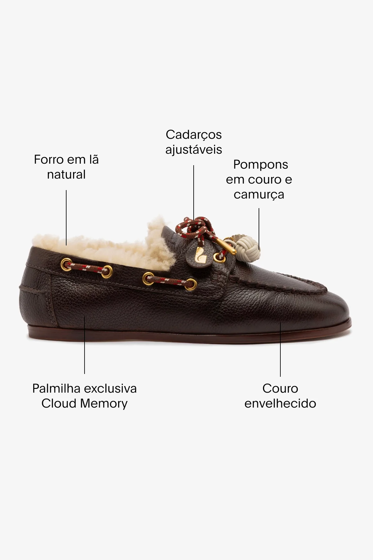 Mocassim Boat Shoe Cyprus Couro Marrom e Lã Natural - Image 5