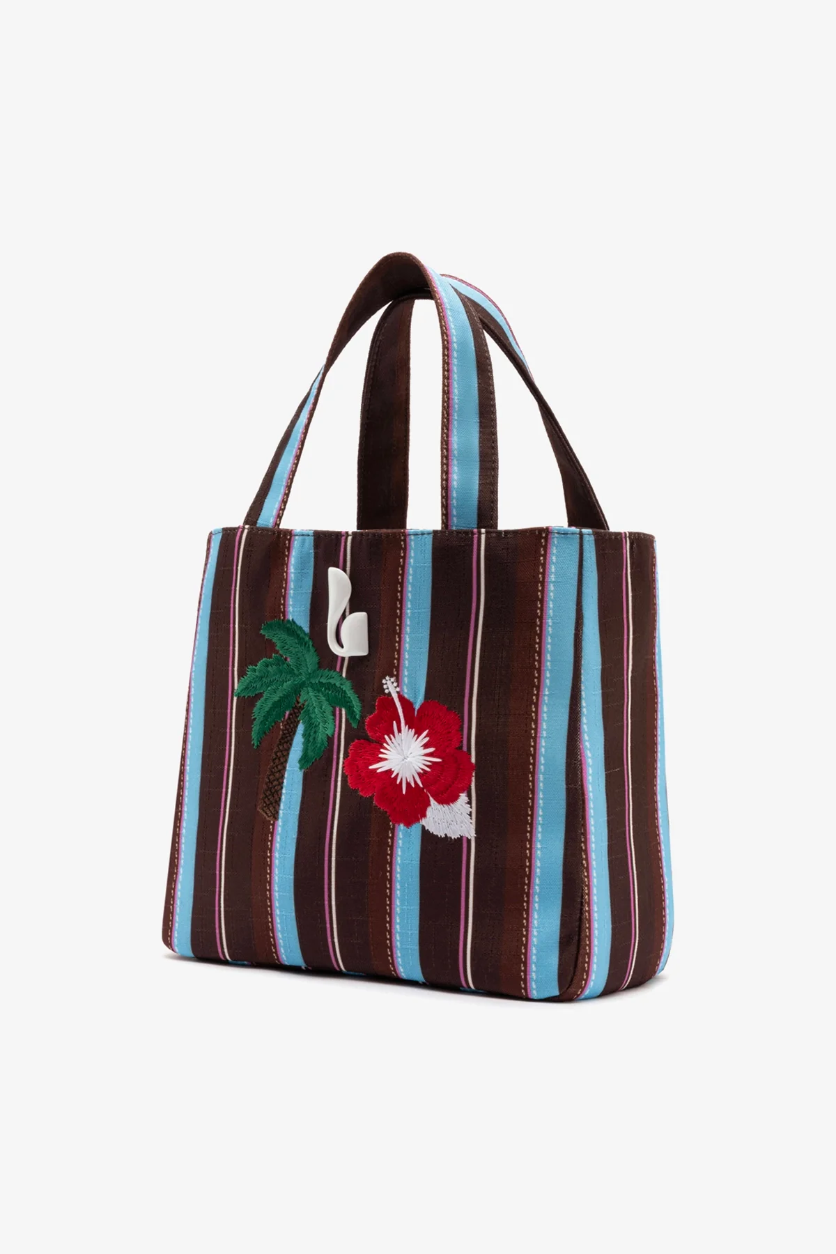 Bolsa Tote Bag Poppy Mini Ráfia Listrada Marrom - Image 3