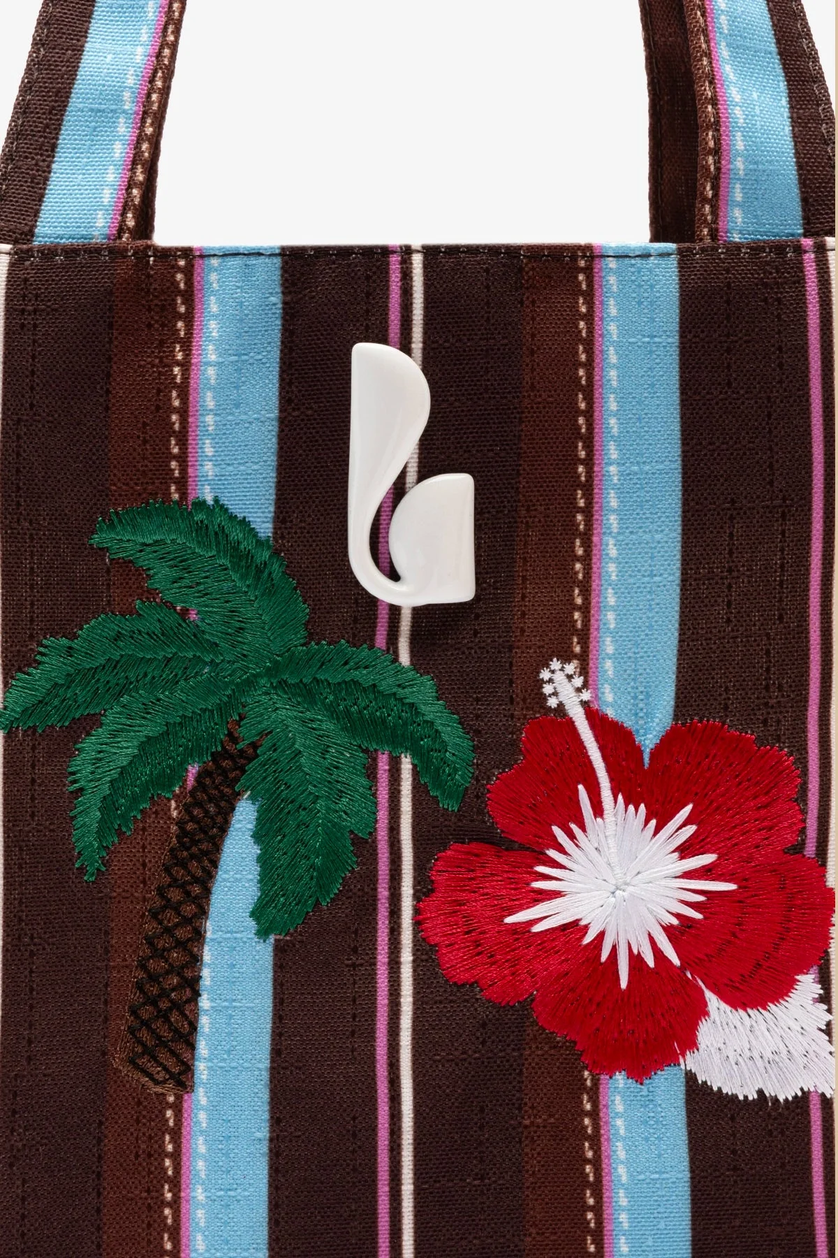 Bolsa Tote Bag Poppy Mini Ráfia Listrada Marrom - Image 5
