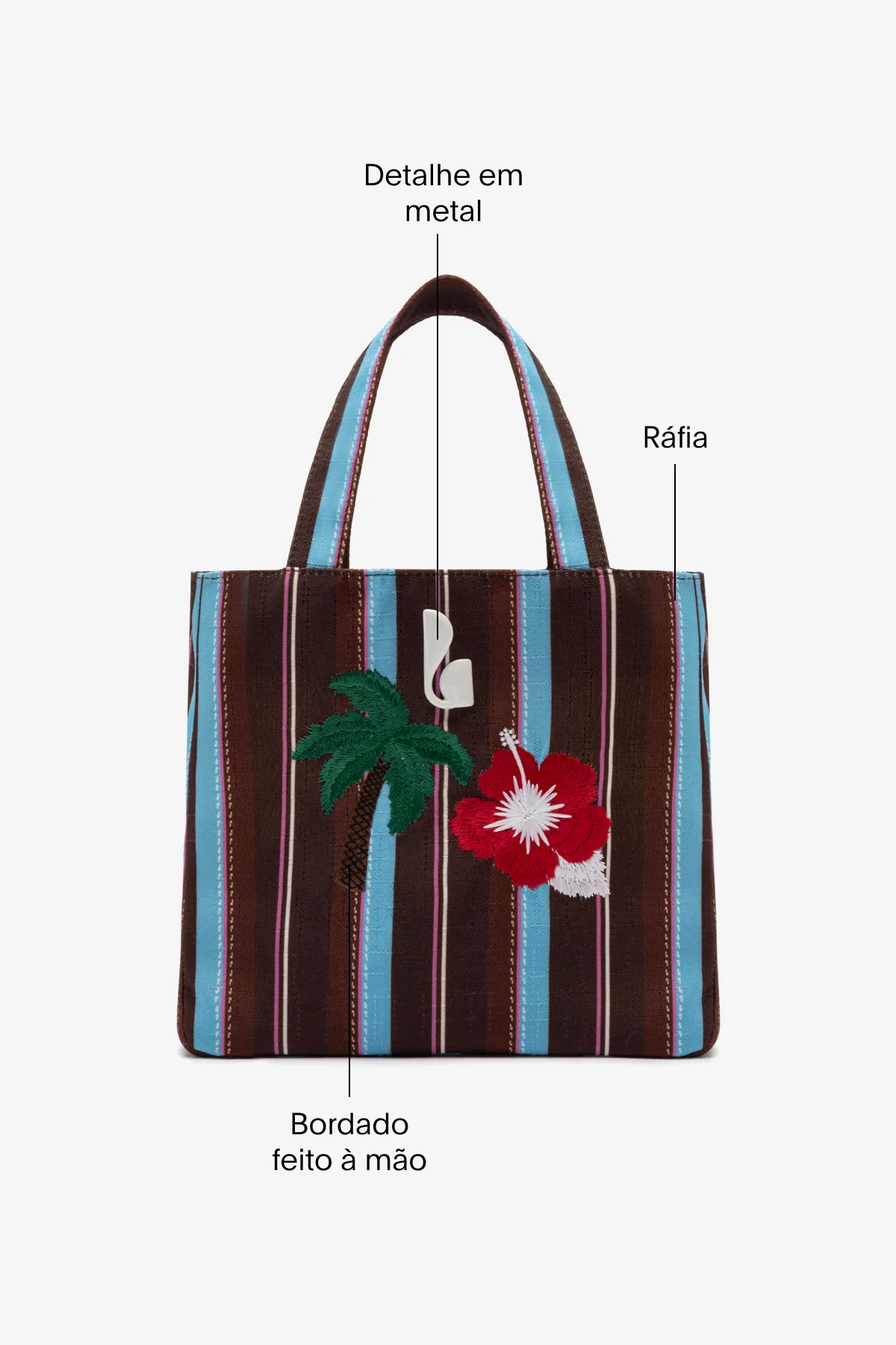 Bolsa Tote Bag Poppy Mini Ráfia Listrada Marrom - Image 6