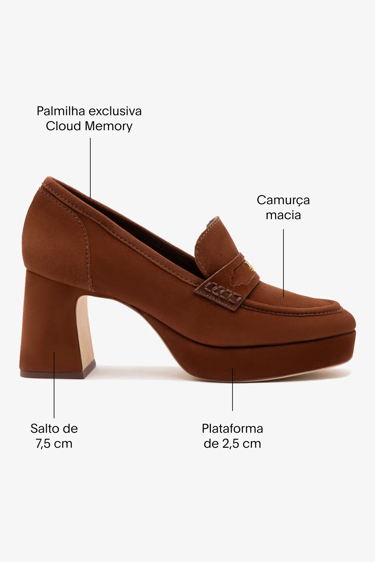 Mocassim Plataforma Suki Camurça Marrom - Image 5