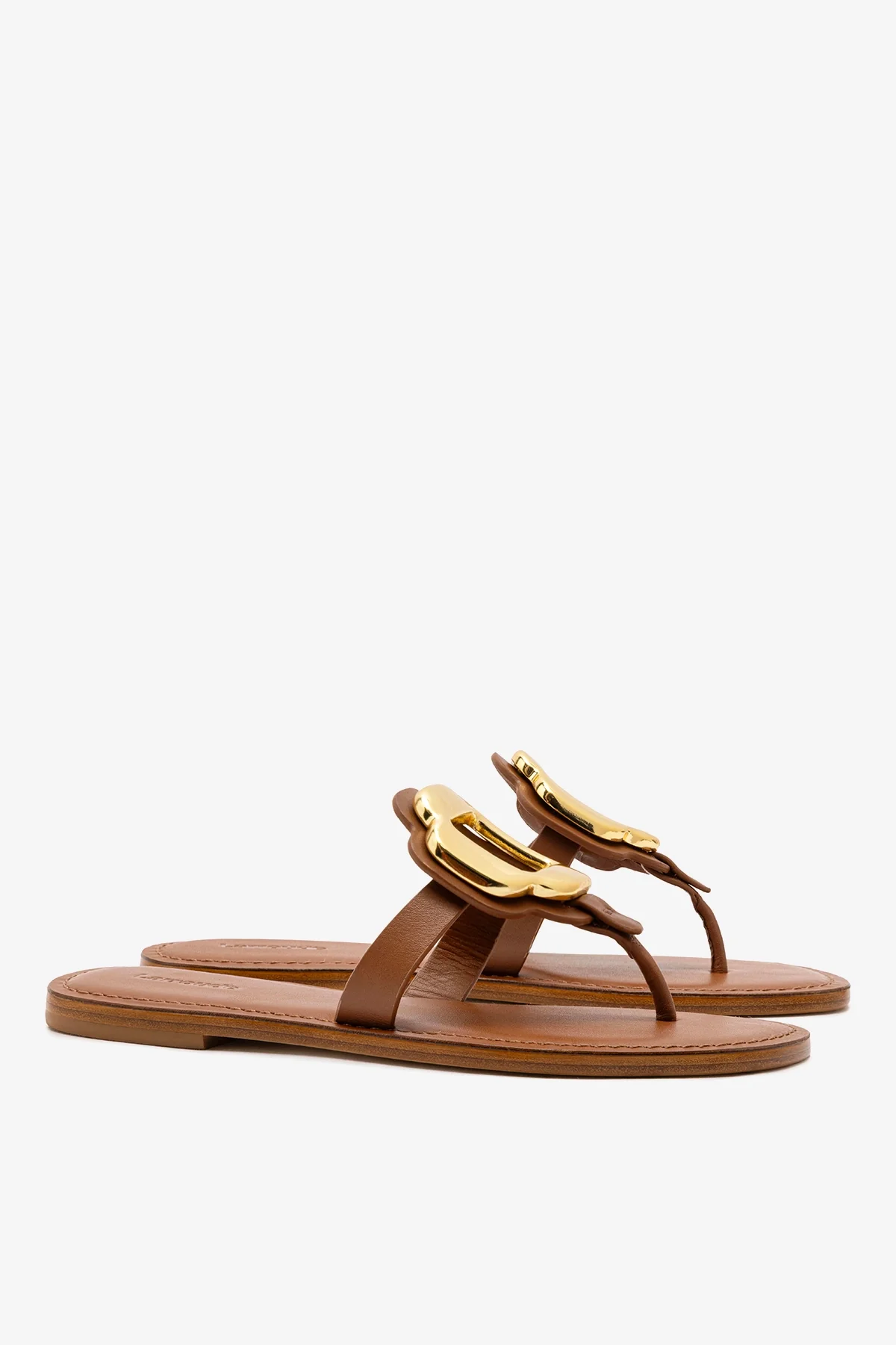 Sandália Flat Margherita Couro Off White e Metal Dourado - Image 3