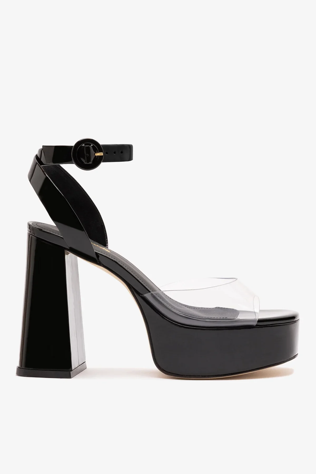Sandália Plataforma Dolly Clear Couro Verniz Preto