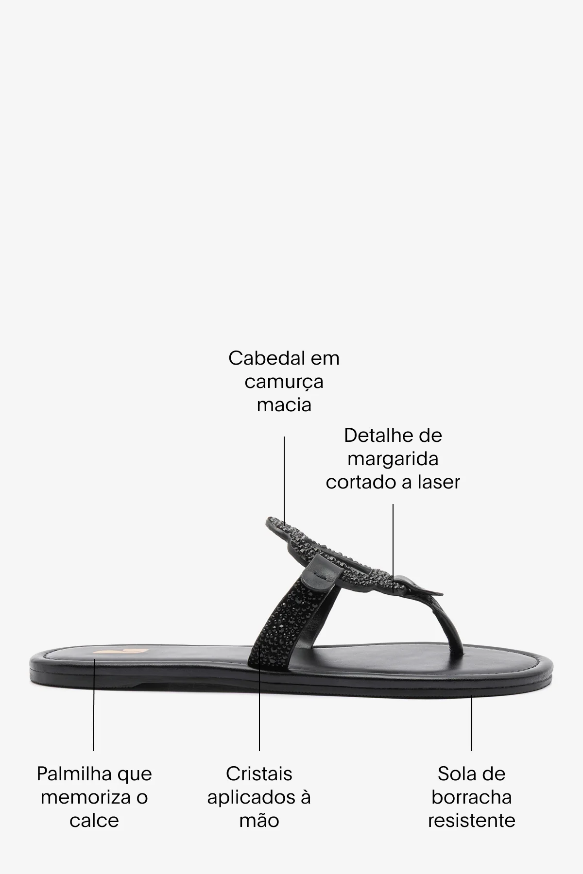 Sandália Flat Margherita Crystal Camurça Preto - Image 5