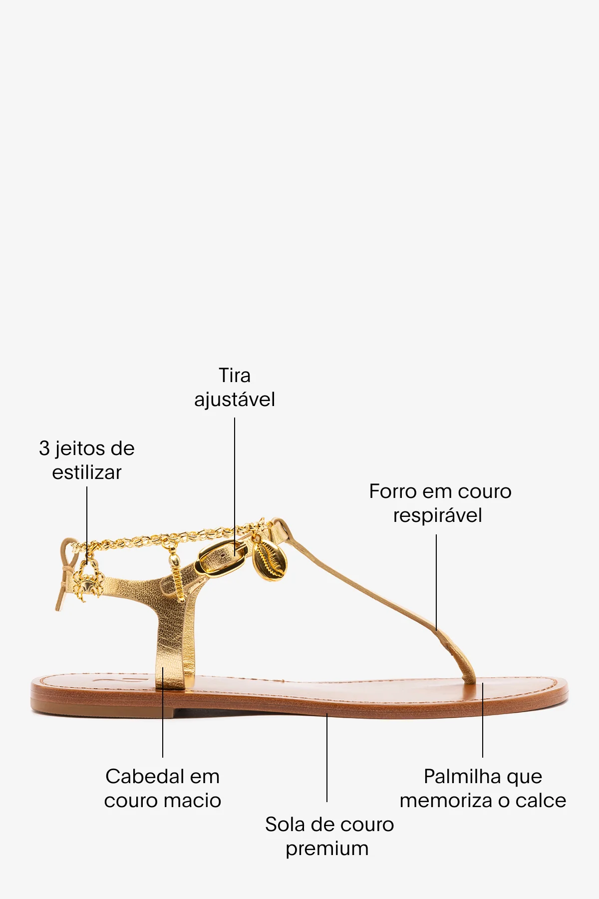 Sandália Flat Gipsy Couro Dourado - Image 5