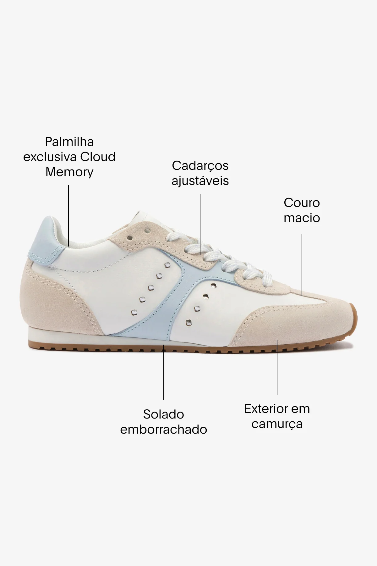 Tênis Stella Camurça Cinza e Couro Branco e Azul - Image 6
