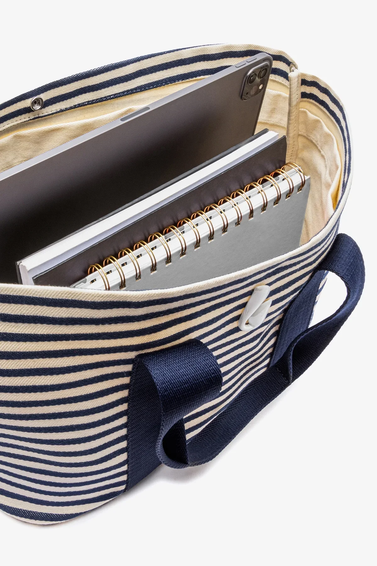 Bolsa Tote Bag Americana Lona Listrada Azul e Natural - Image 7