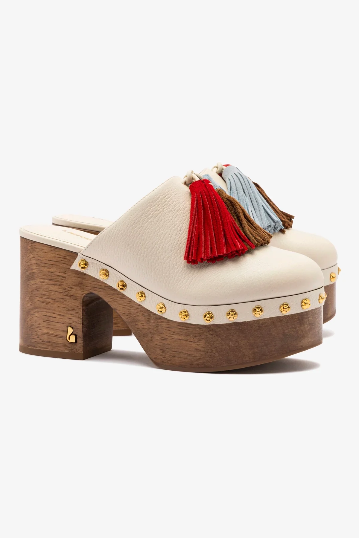 Mule Clog Plataforma Miso Wooden Tassel Couro Off White - Image 3