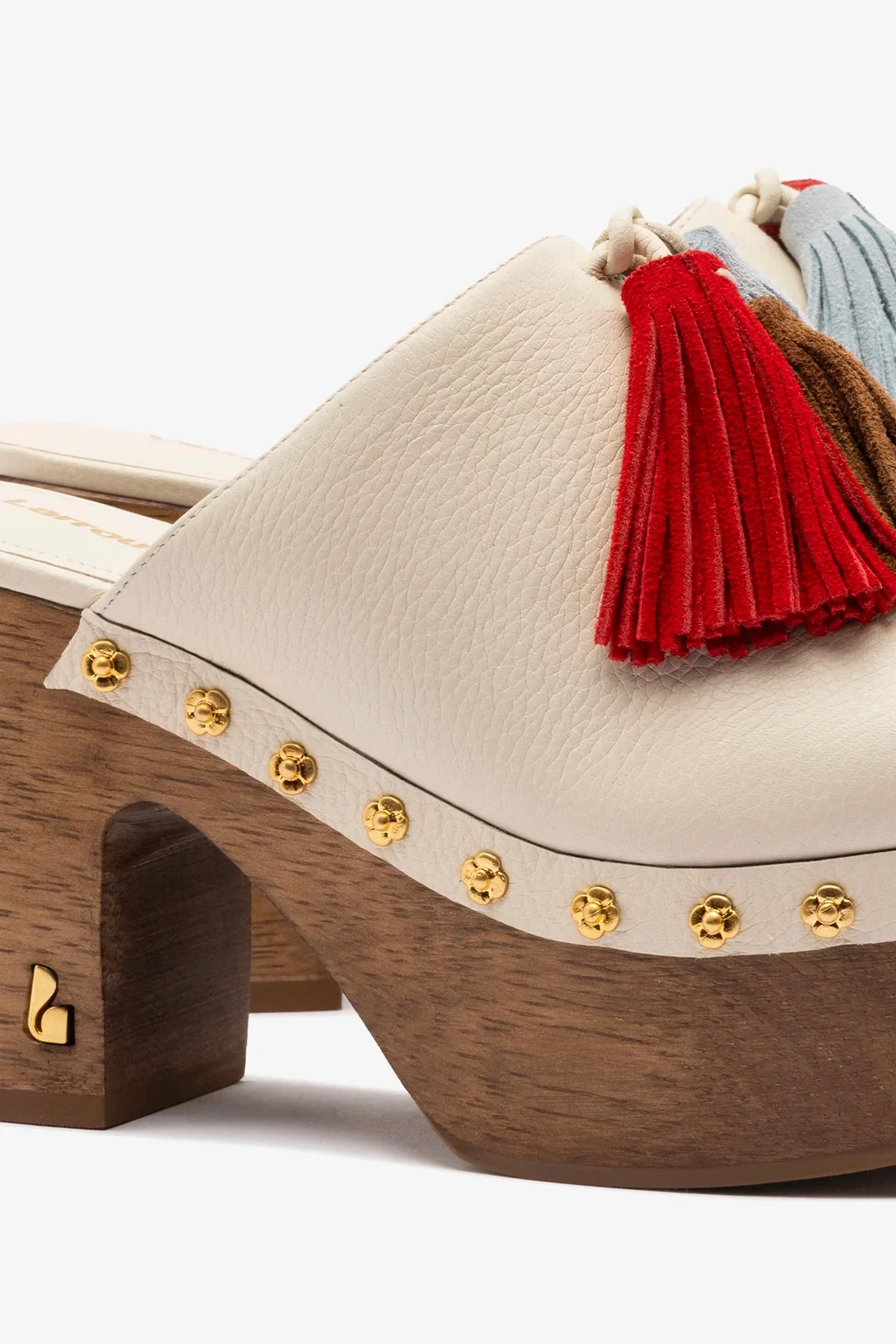 Mule Clog Plataforma Miso Wooden Tassel Couro Off White - Image 4