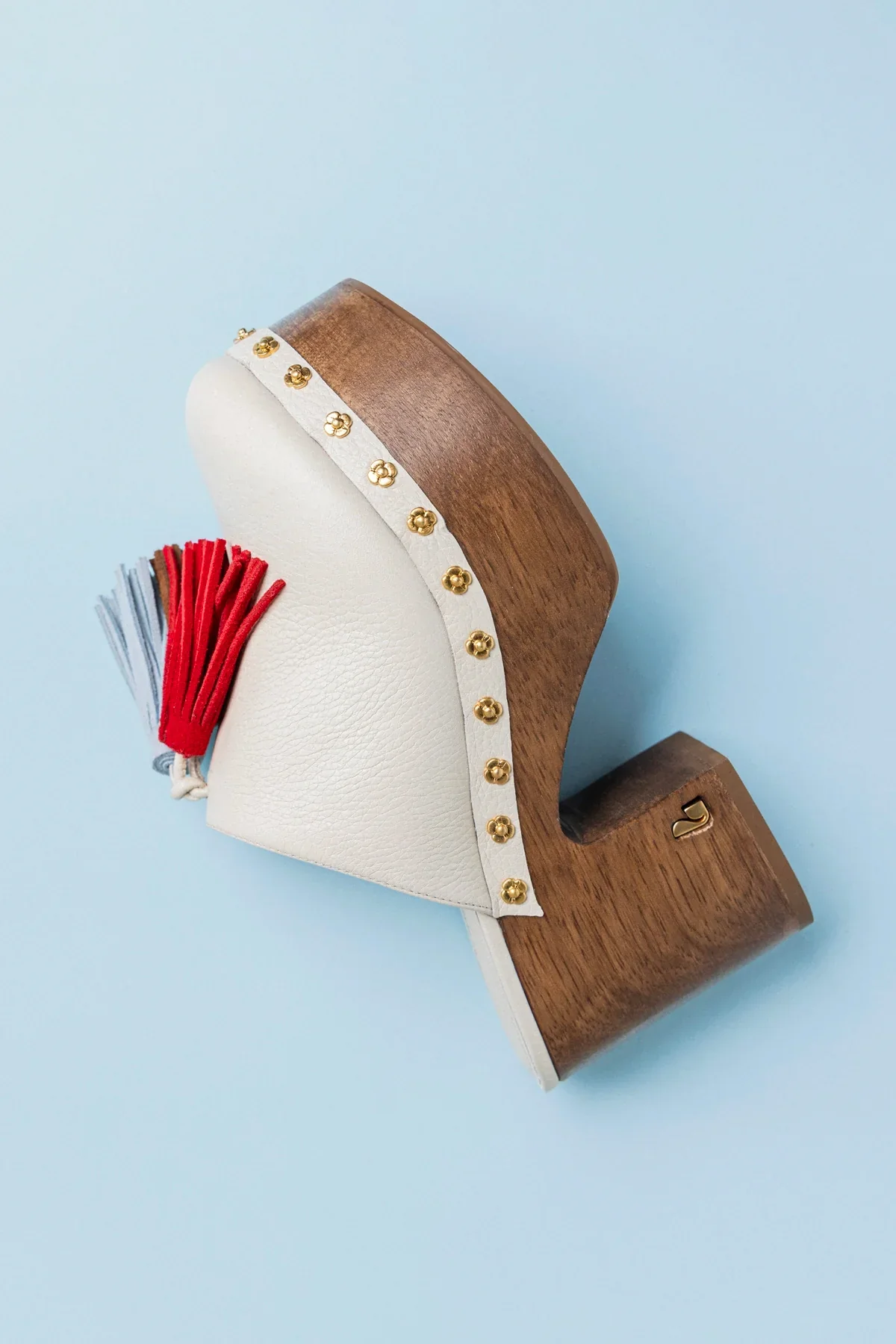 Mule Clog Plataforma Miso Wooden Tassel Couro Off White - Image 6