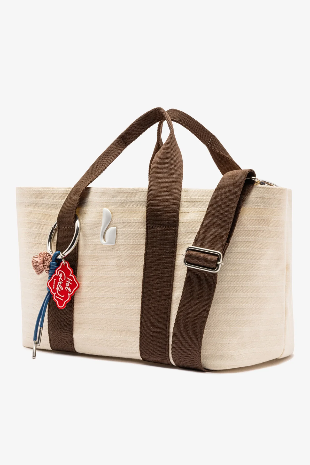 Bolsa Tote Bag Americana Lona Listrada Off White e Marrom - Image 3