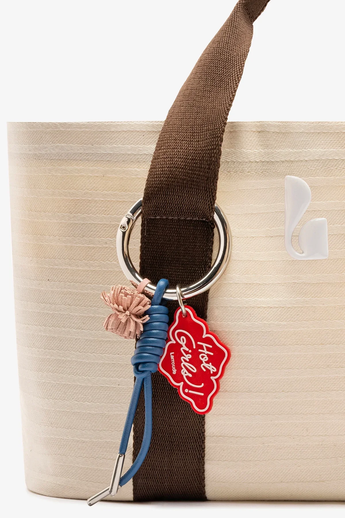 Bolsa Tote Bag Americana Lona Listrada Off White e Marrom - Image 4
