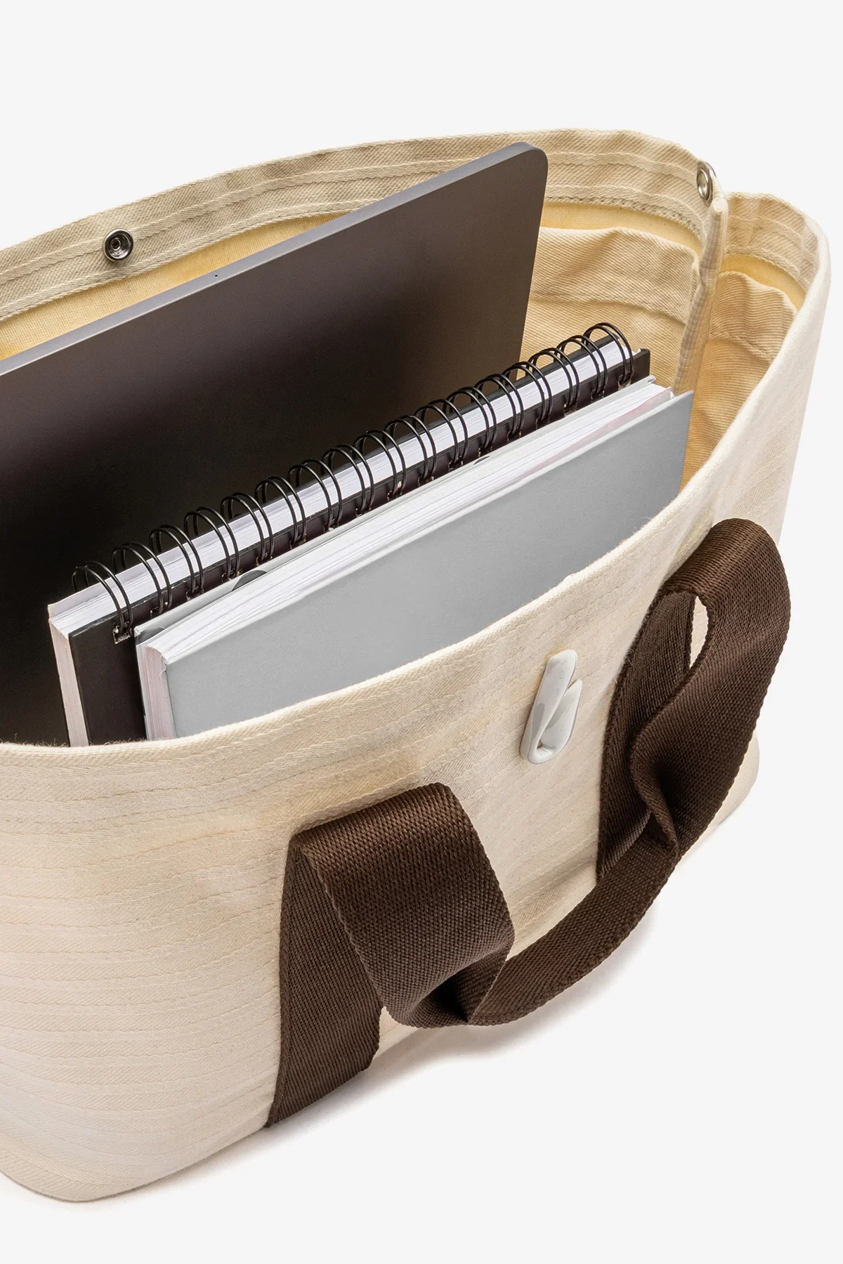Bolsa Tote Bag Americana Lona Listrada Off White e Marrom - Image 7