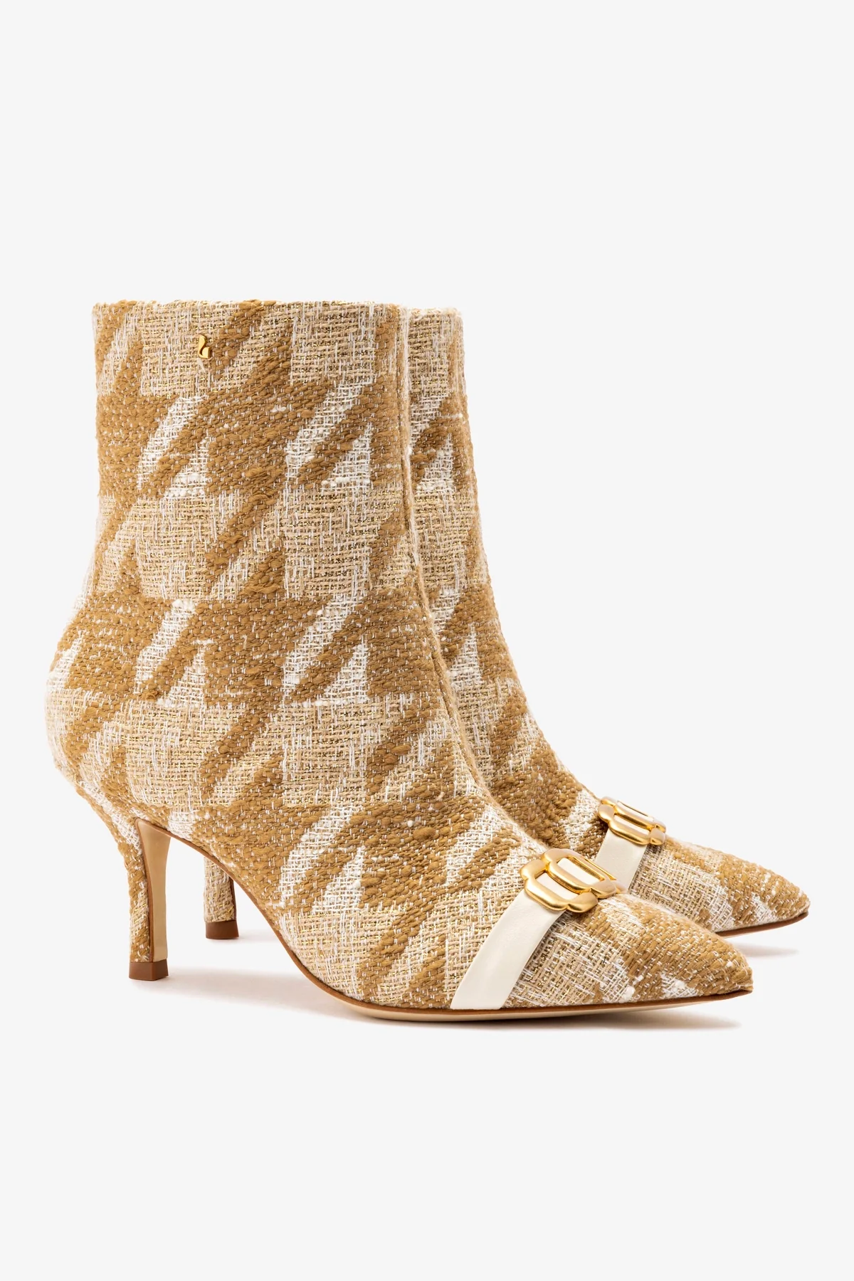 Bota Kate Mini Malha Estampado Marrom e Couro Off White - Image 3