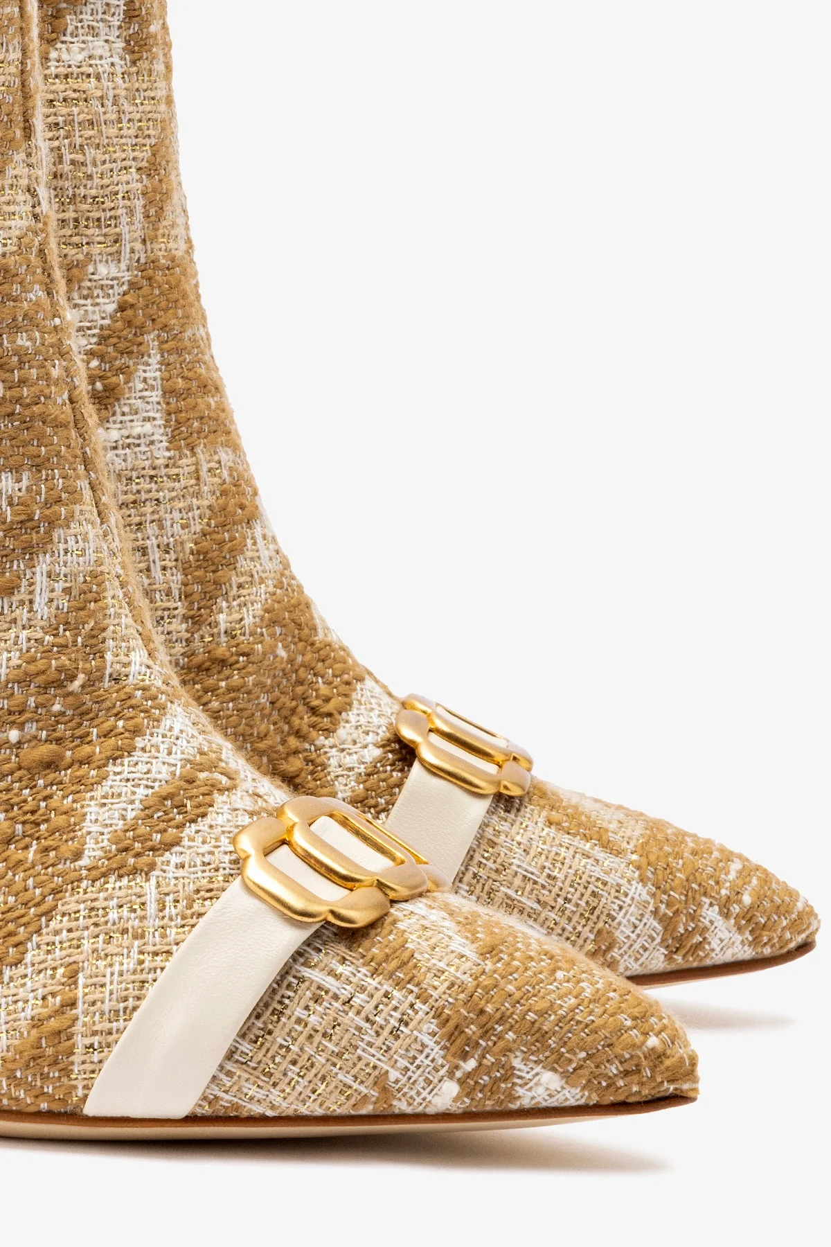 Bota Kate Mini Malha Estampado Marrom e Couro Off White - Image 4