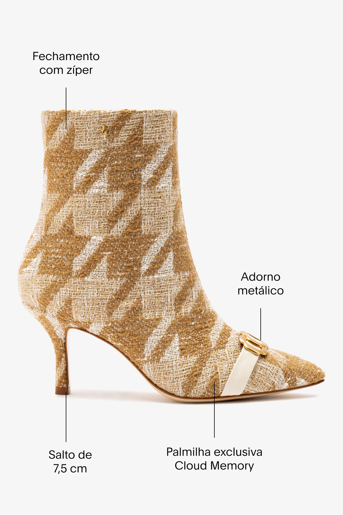 Bota Kate Mini Malha Estampado Marrom e Couro Off White - Image 5