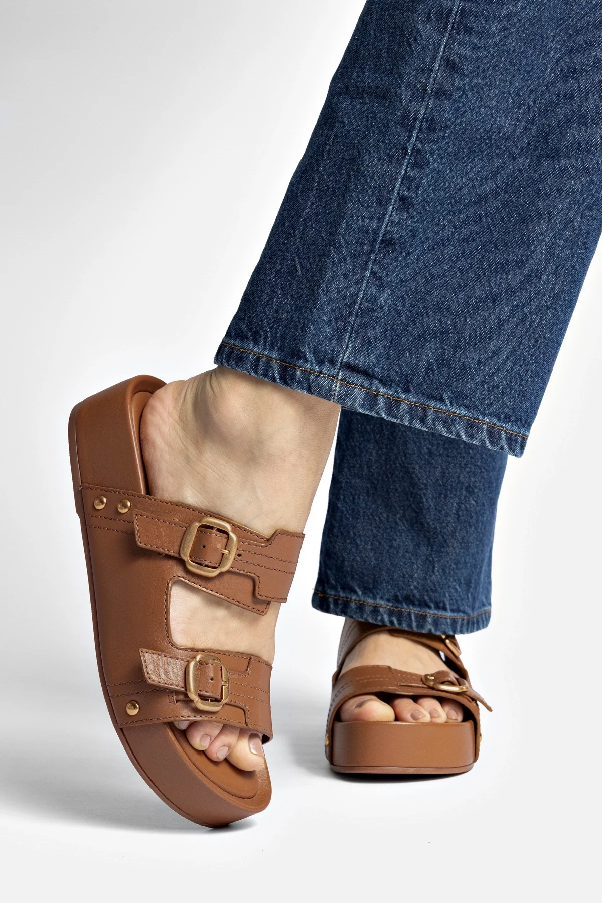 Flatform Milan Sport Couro Caramelo - Image 2