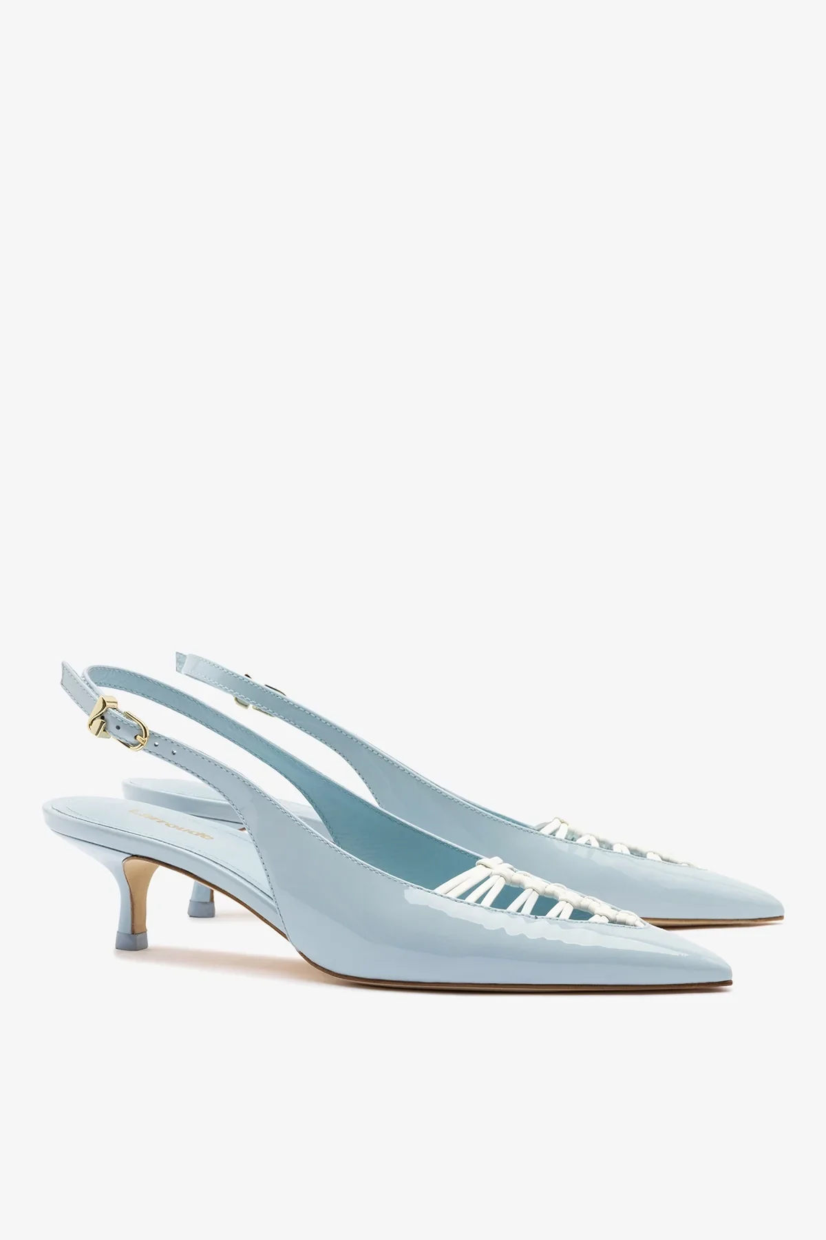 Slingback Nara Couro Verniz Azul e Couro Branco - Image 3
