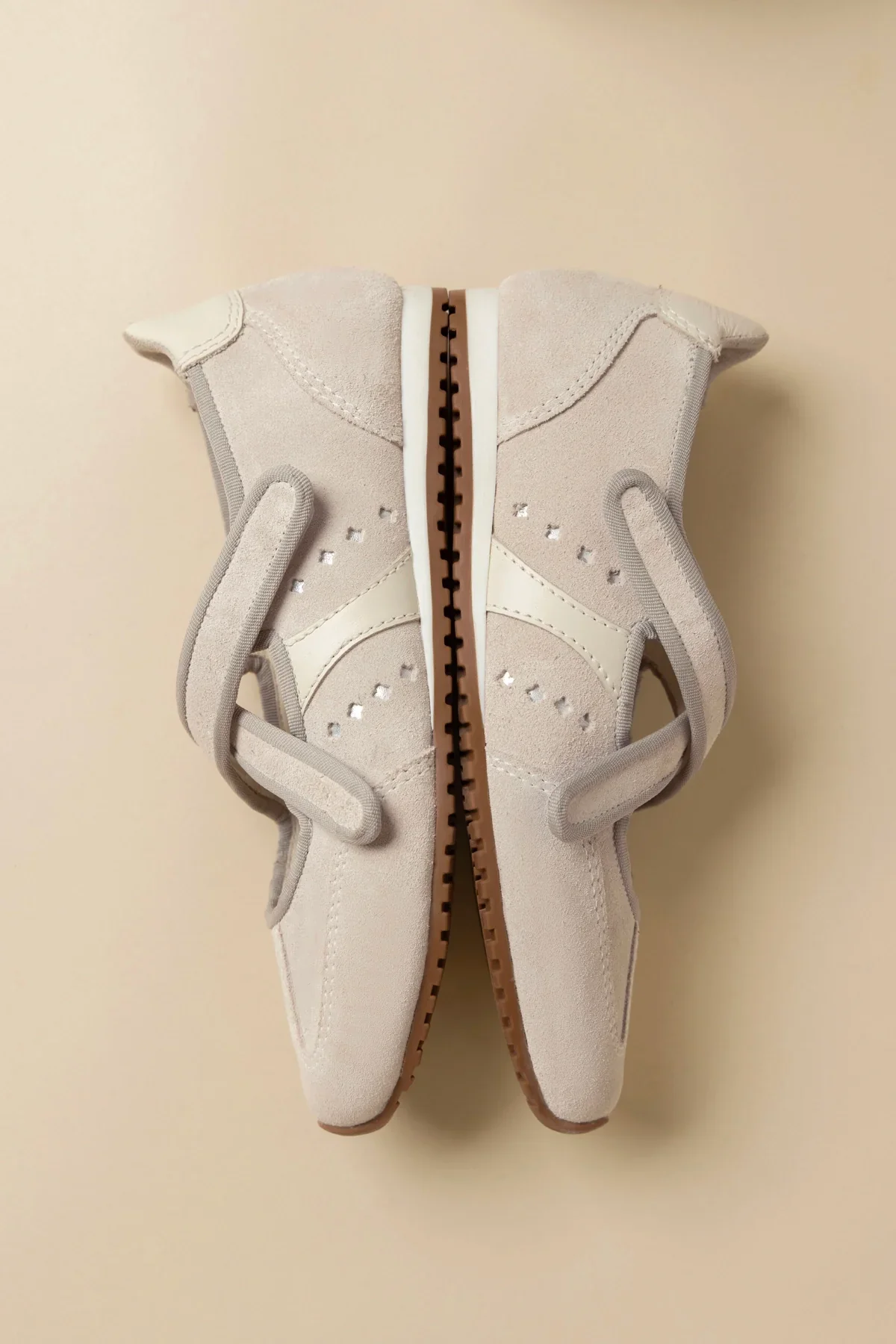 Flat Stella Ballerina Camurça Cinza e Couro Off White - Image 2