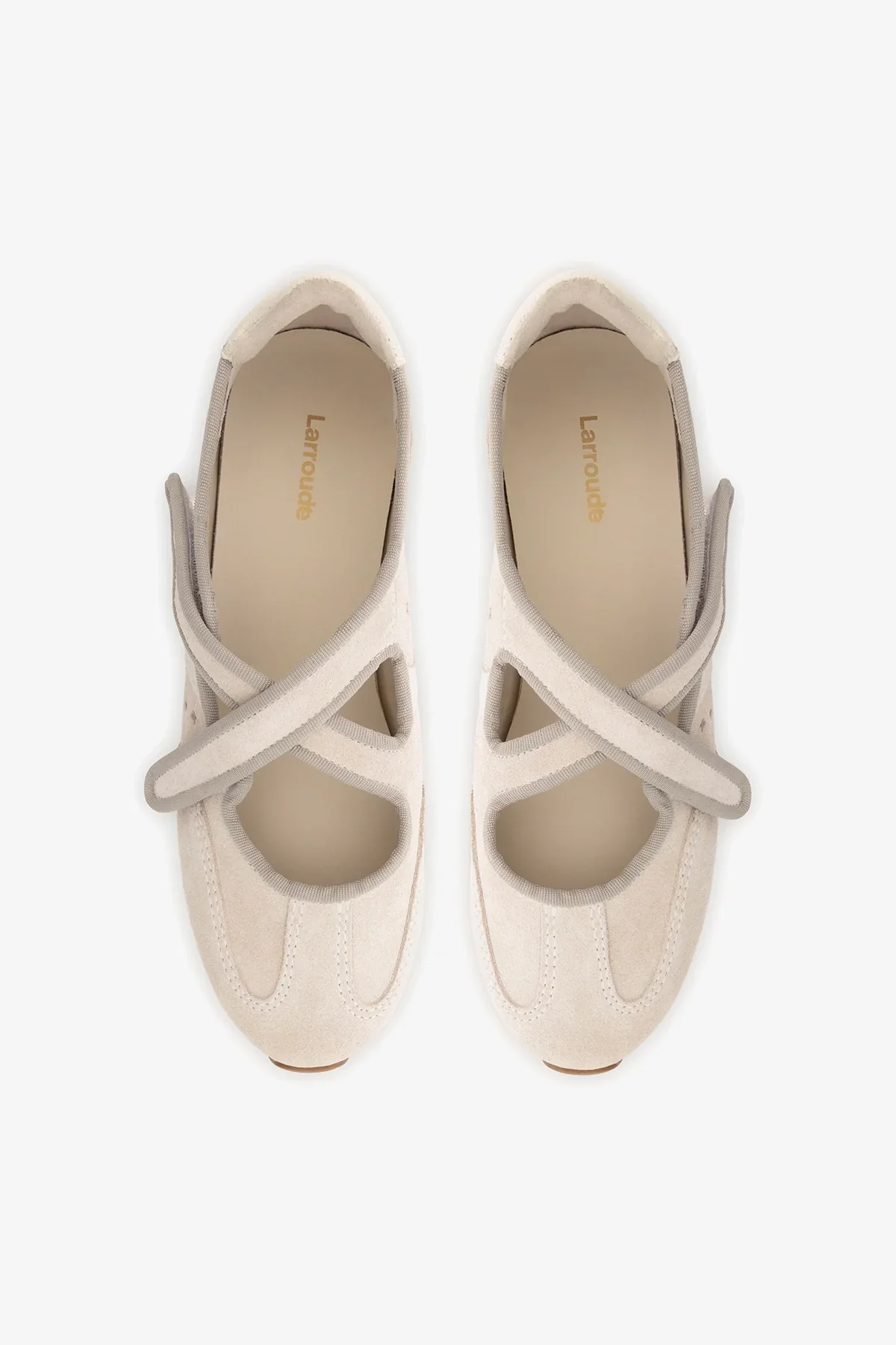 Flat Stella Ballerina Camurça Cinza e Couro Off White - Image 7