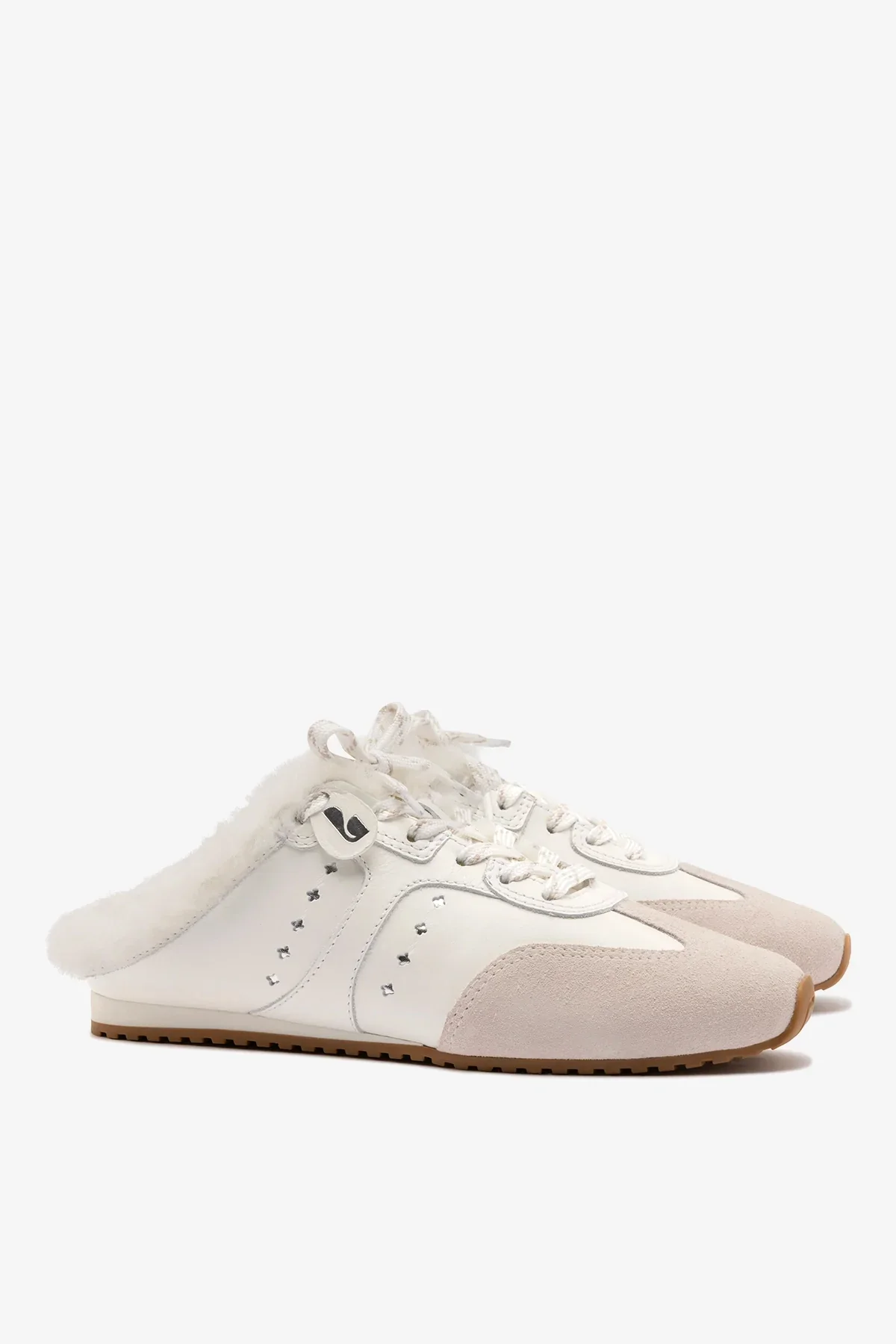 Mule Tênis Stella Couro Branco Camurça Cinza e Lã Branco - Image 3