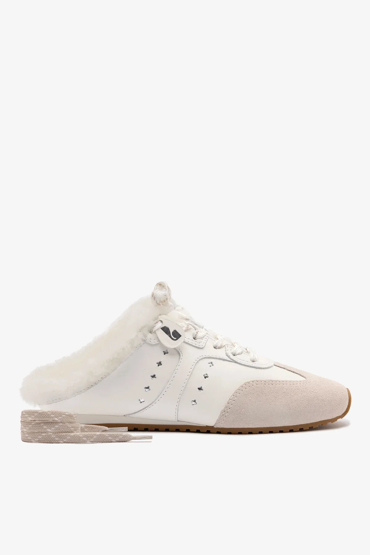 Mule Tênis Stella Couro Branco Camurça Cinza e Lã Branco - Image 4