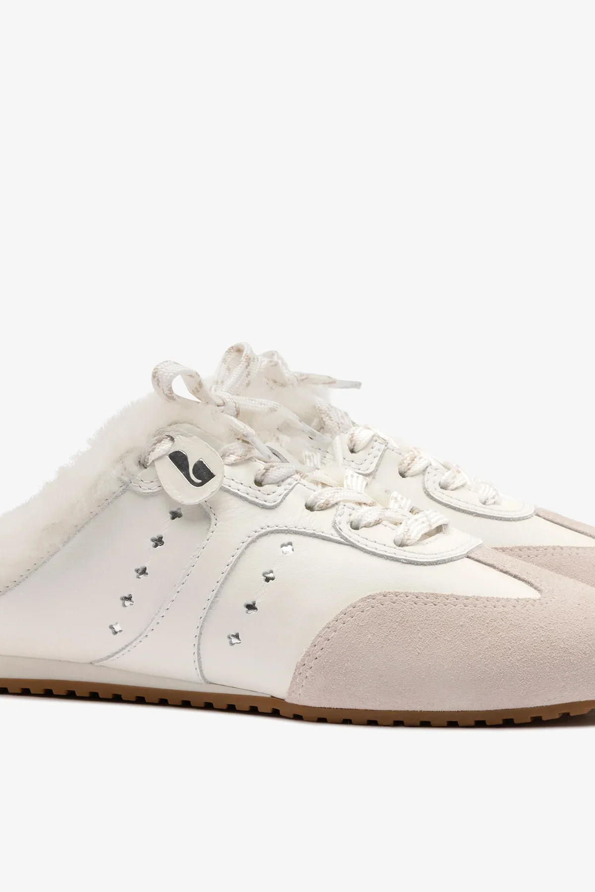 Mule Tênis Stella Couro Branco Camurça Cinza e Lã Branco - Image 5