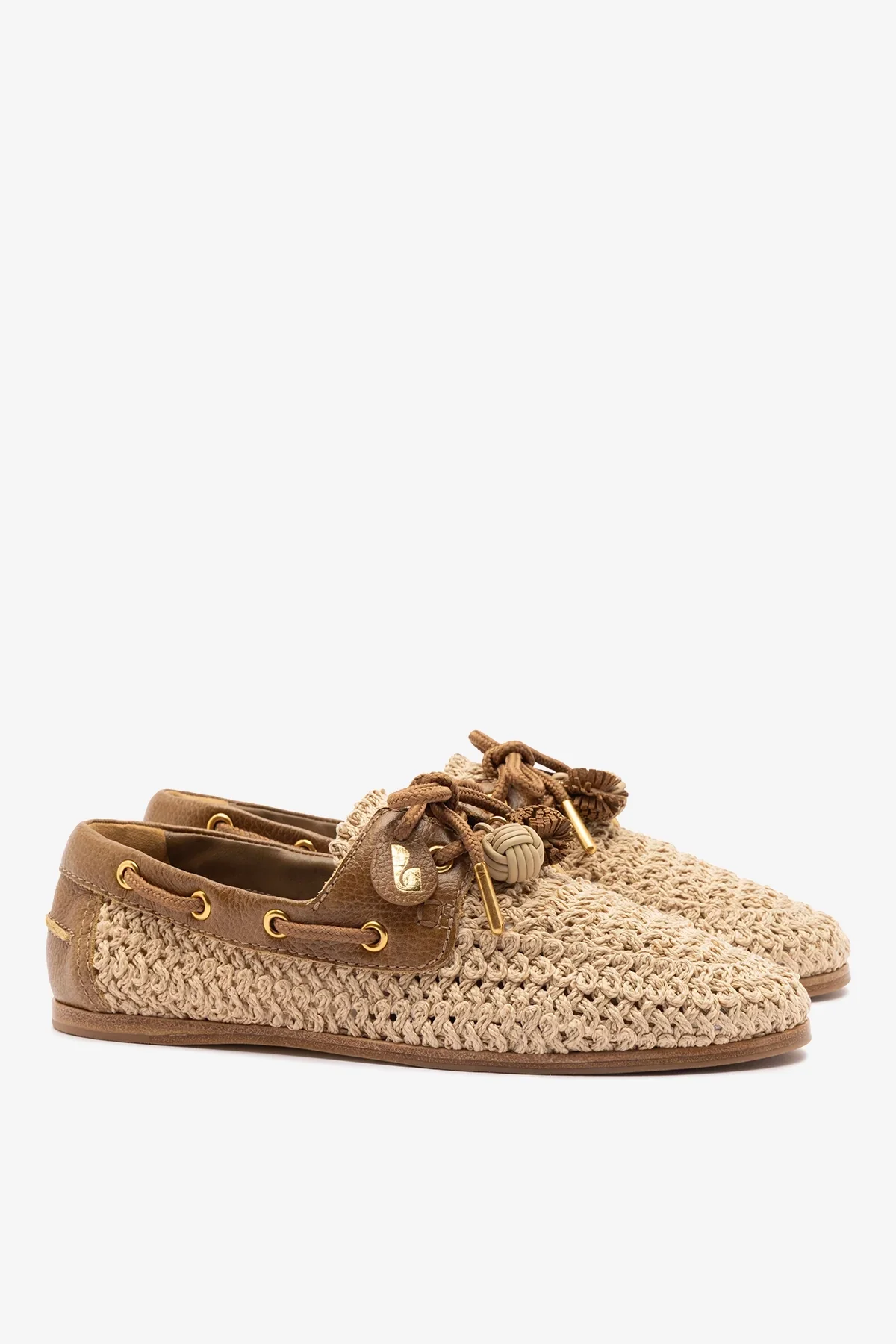 Mocassim Boat Shoe Cyprus Crochê Natural e Couro Marrom - Image 3