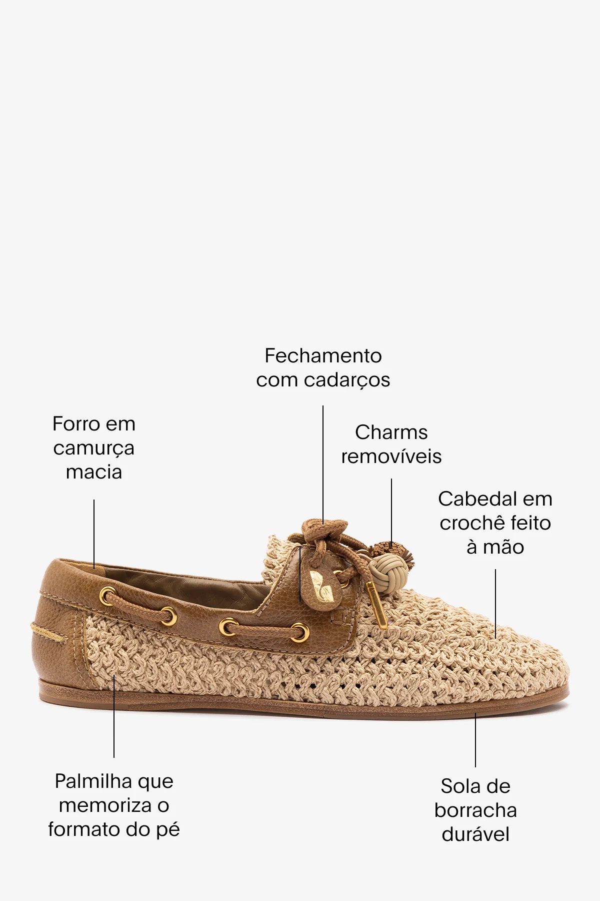 Mocassim Boat Shoe Cyprus Crochê Natural e Couro Marrom - Image 5
